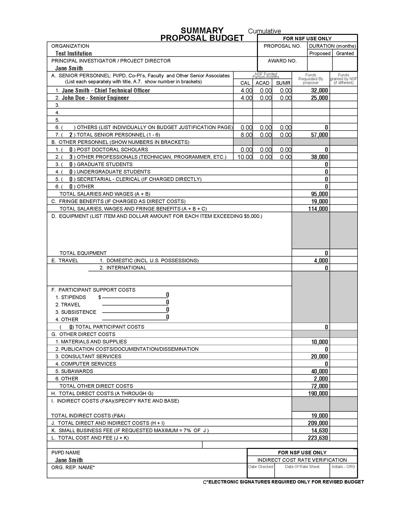 Budget Justification Template Nsf
