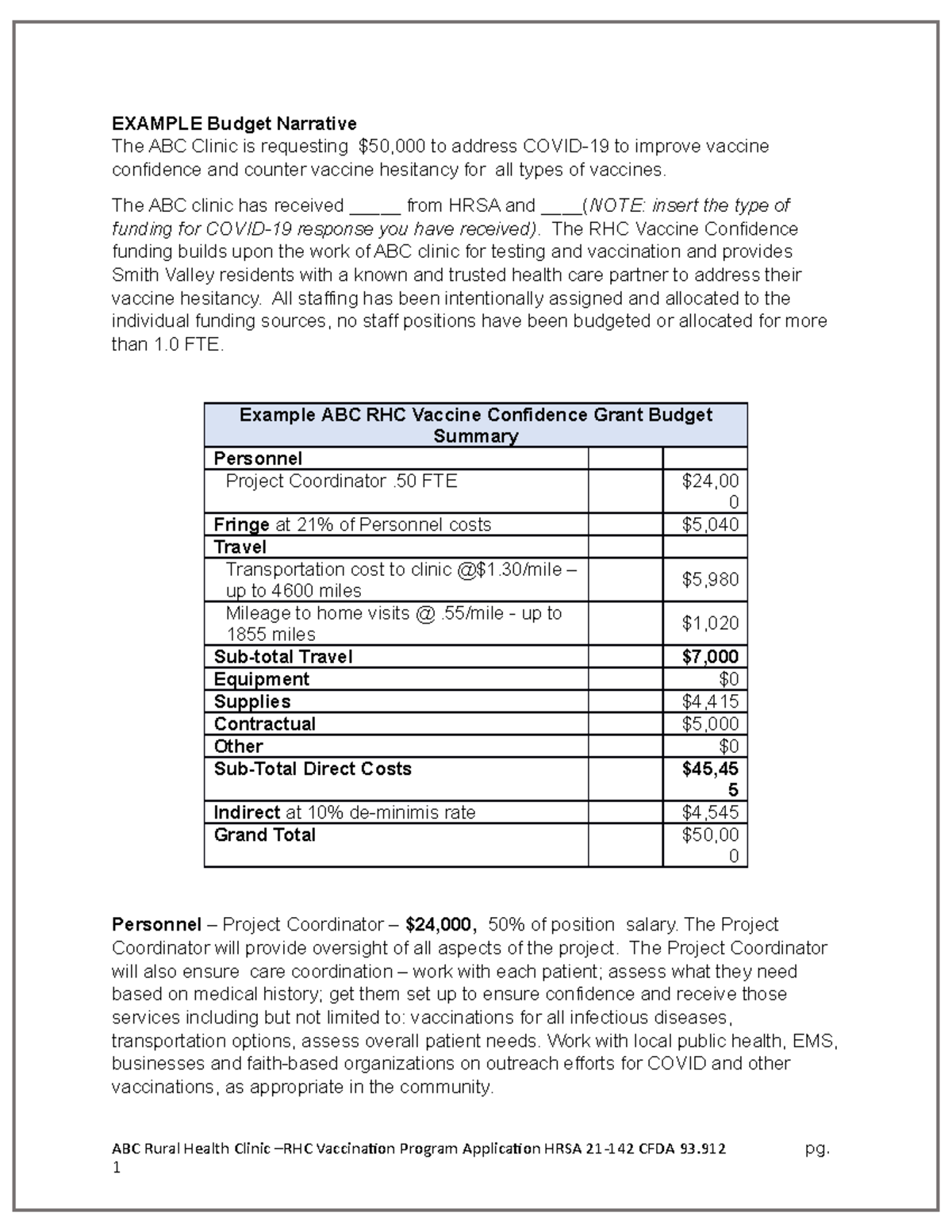 Budget Narrative Example EXAMPLE Budget Narrative The ABC Clinic 