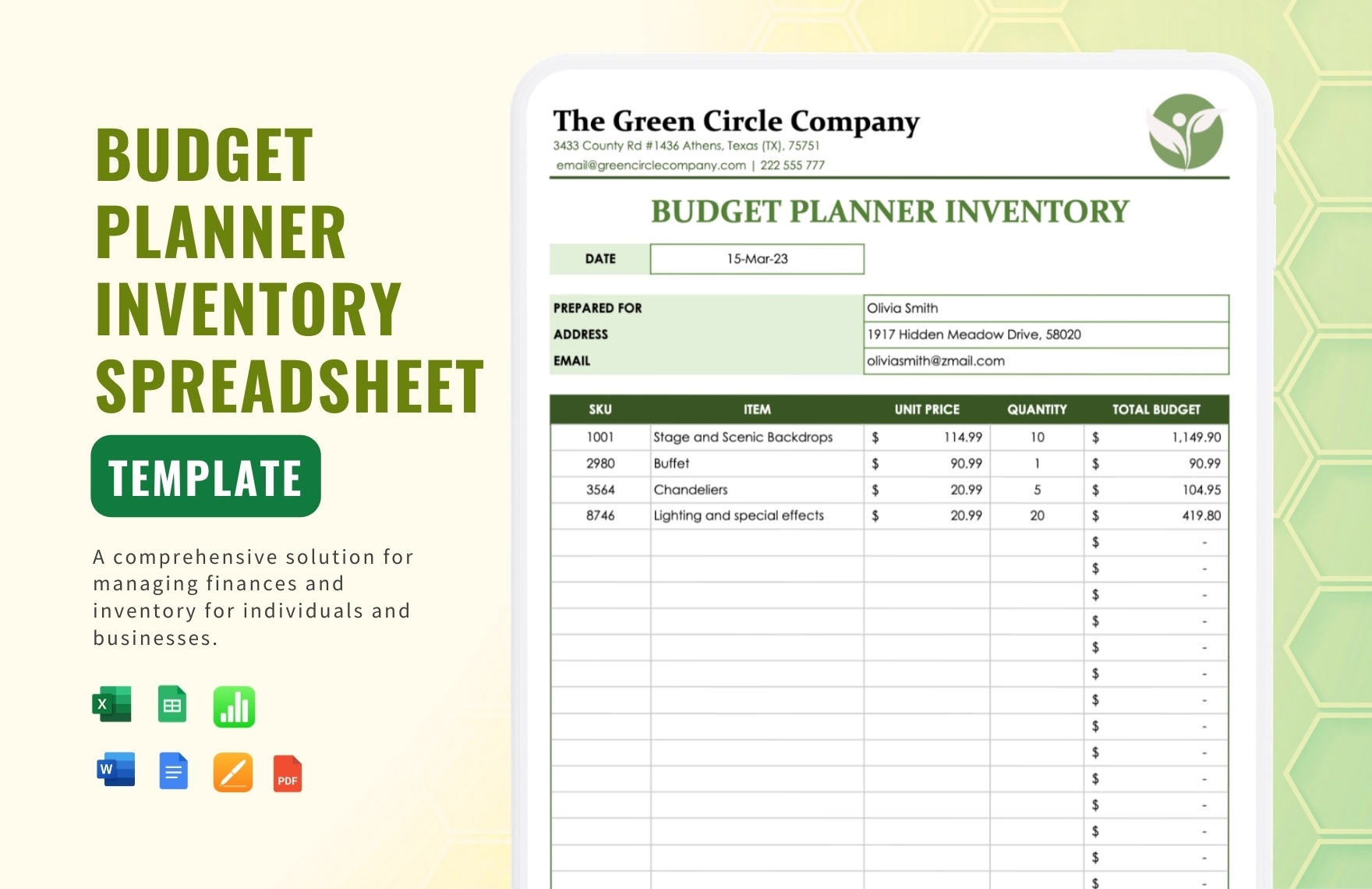 Budget Planner Inventory Spreadsheet Template In Google Docs 