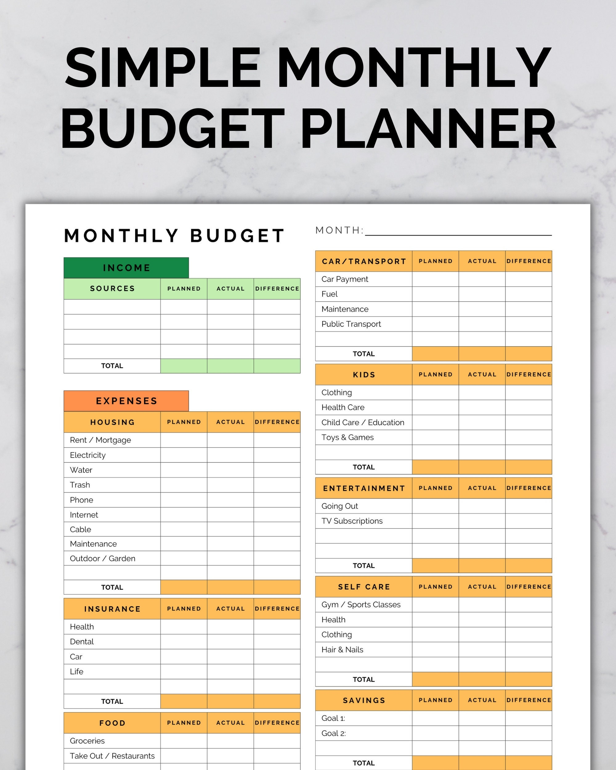 Budget Planner Printable Monthly Budget Template US Letter a4 