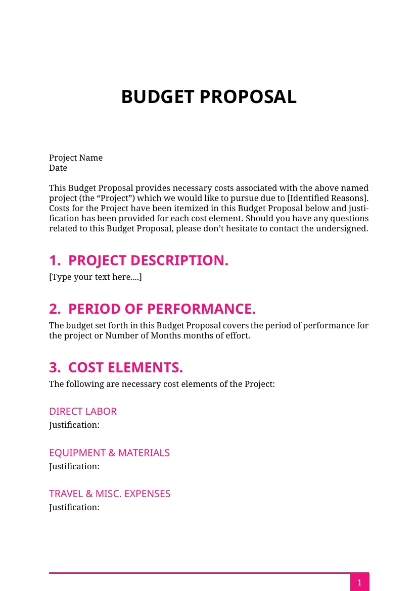 Word Budget Proposal Template