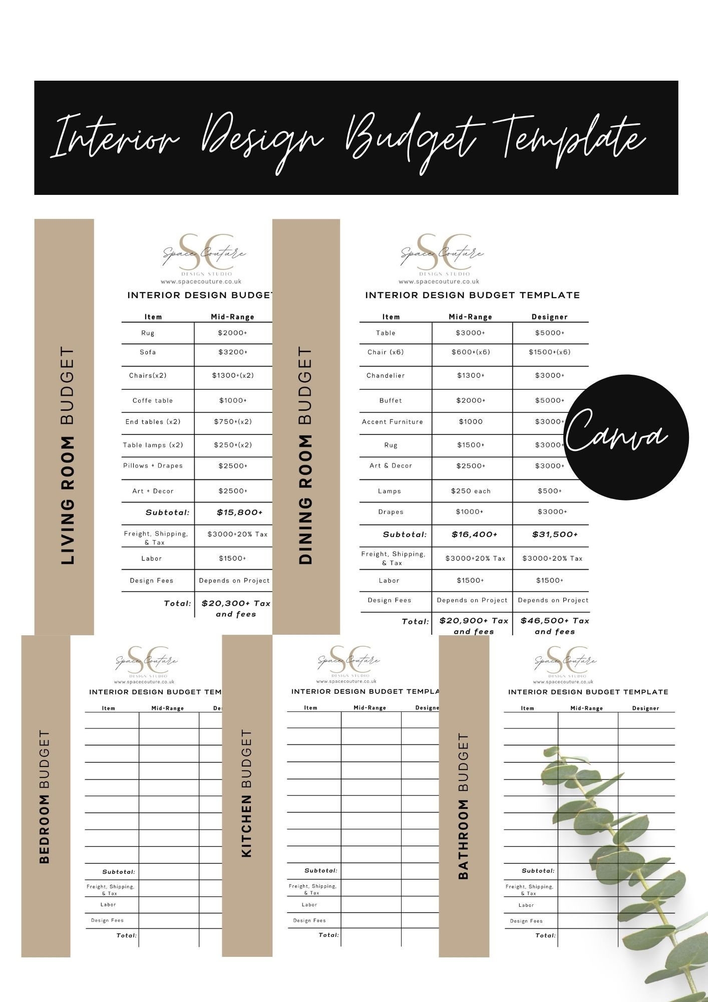 Downloadable Interior Design Budget Template