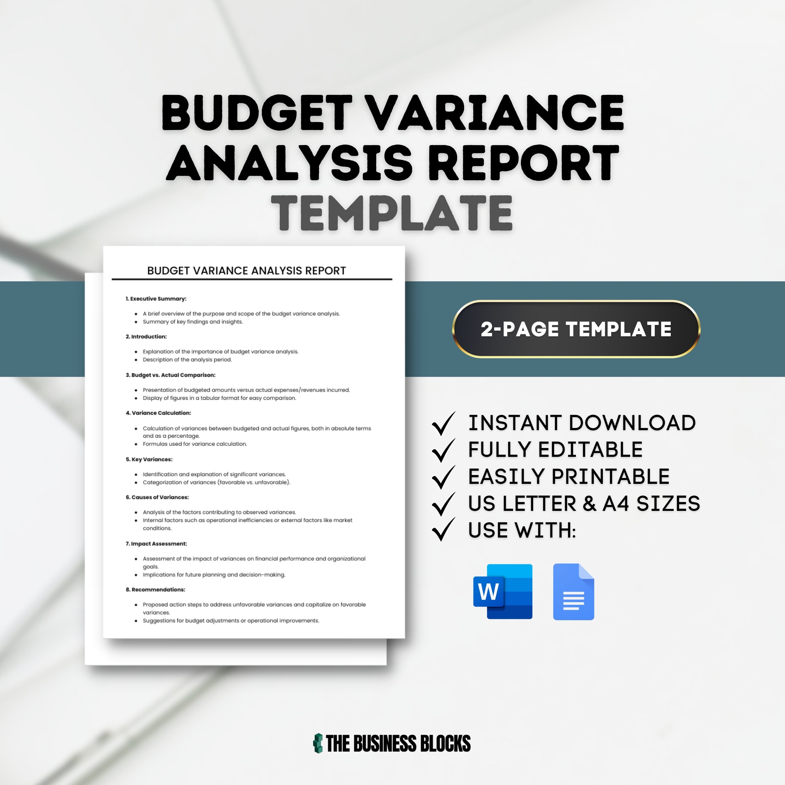 Budget Variance Analysis Template Financial Performance Report Budget Comparison Analysis Expense Tracking Template Budget Management Tool Etsy