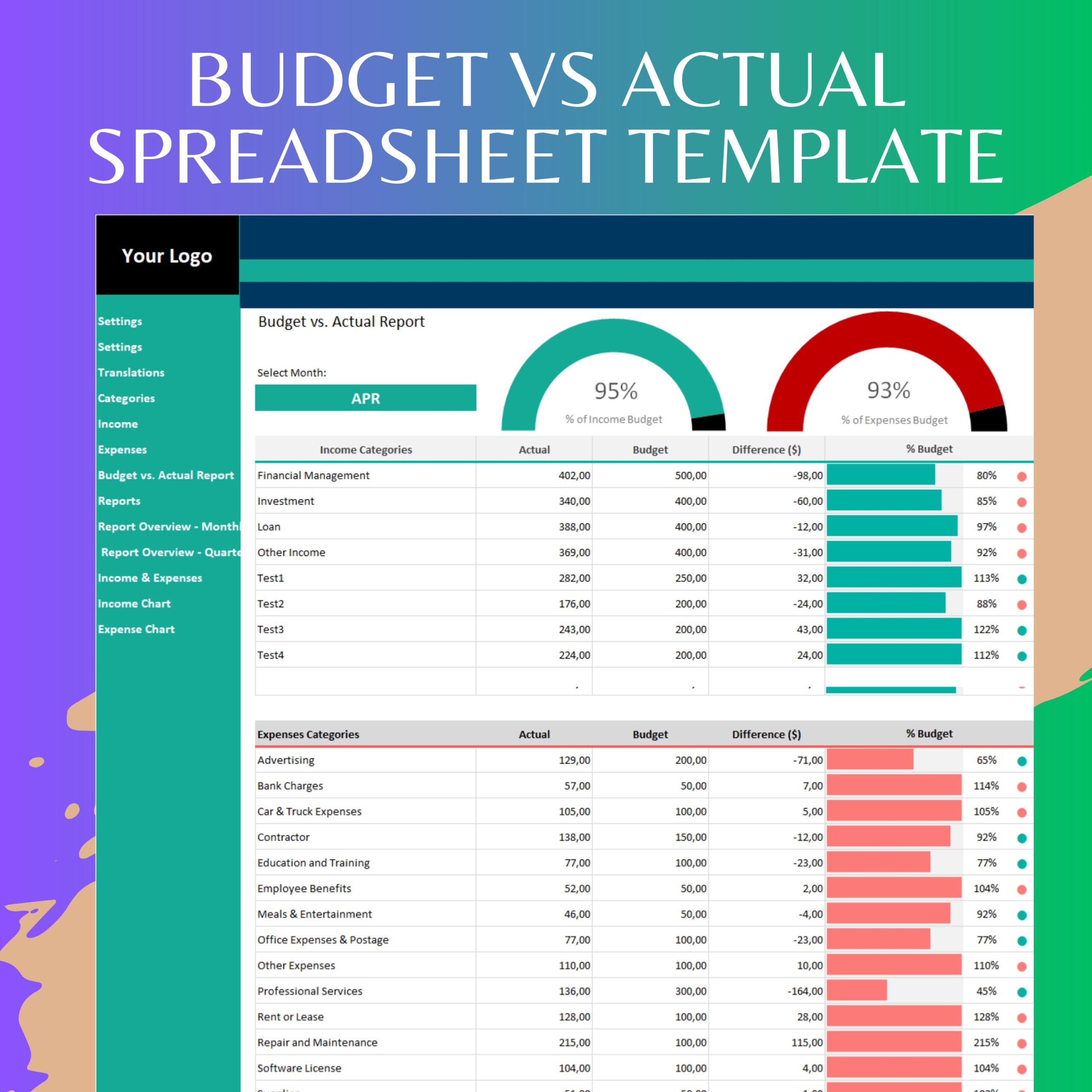 Budget Vs Actual Spreadsheet Template Fine tune Your Financial Analysis Excel Budget Tracking Sheet Streamline Your Expense Comparison Etsy