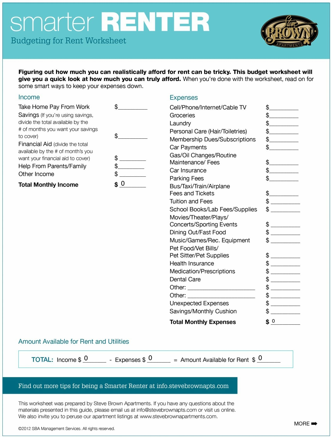 Apartment Budget Template