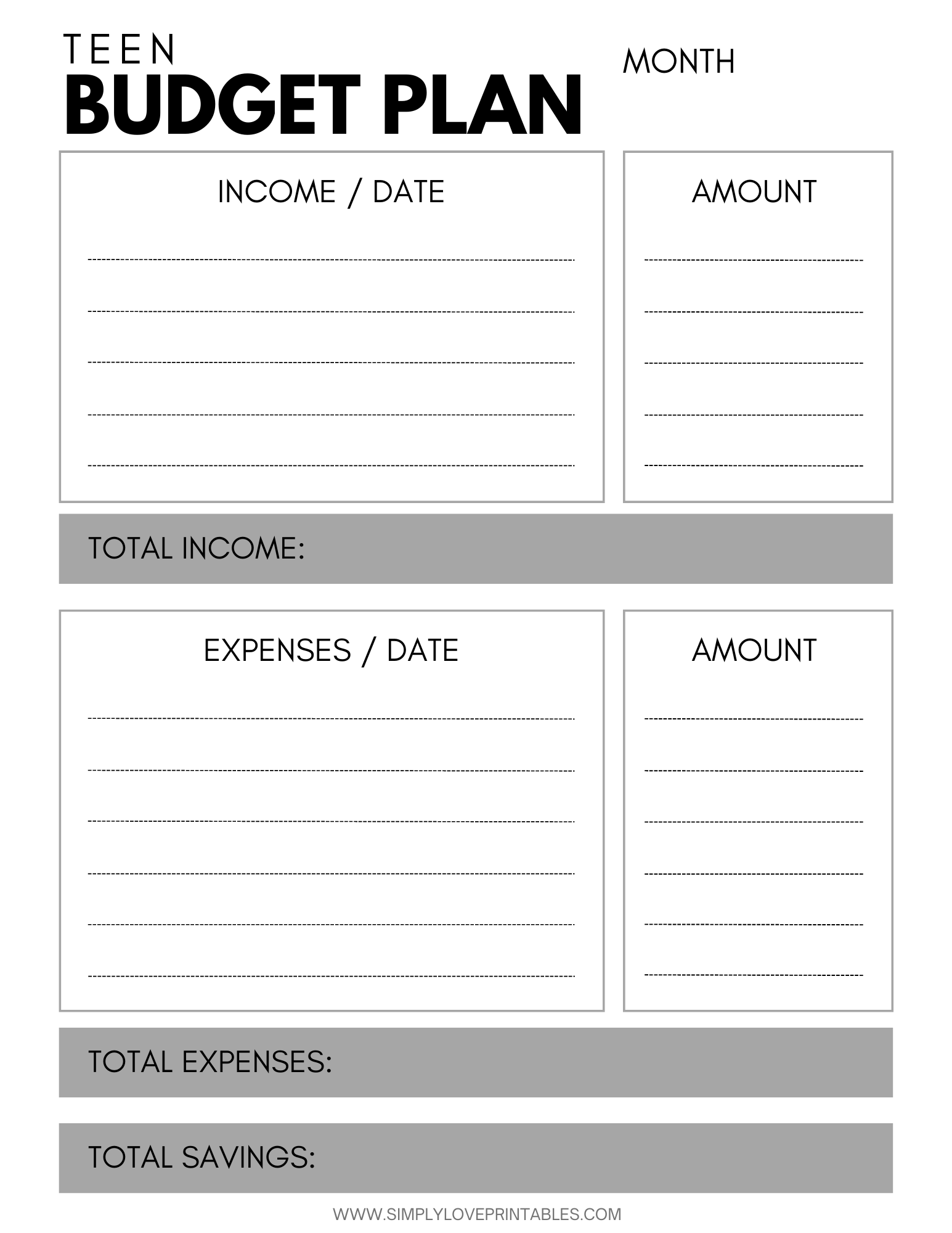 Budget Template For Young Adults