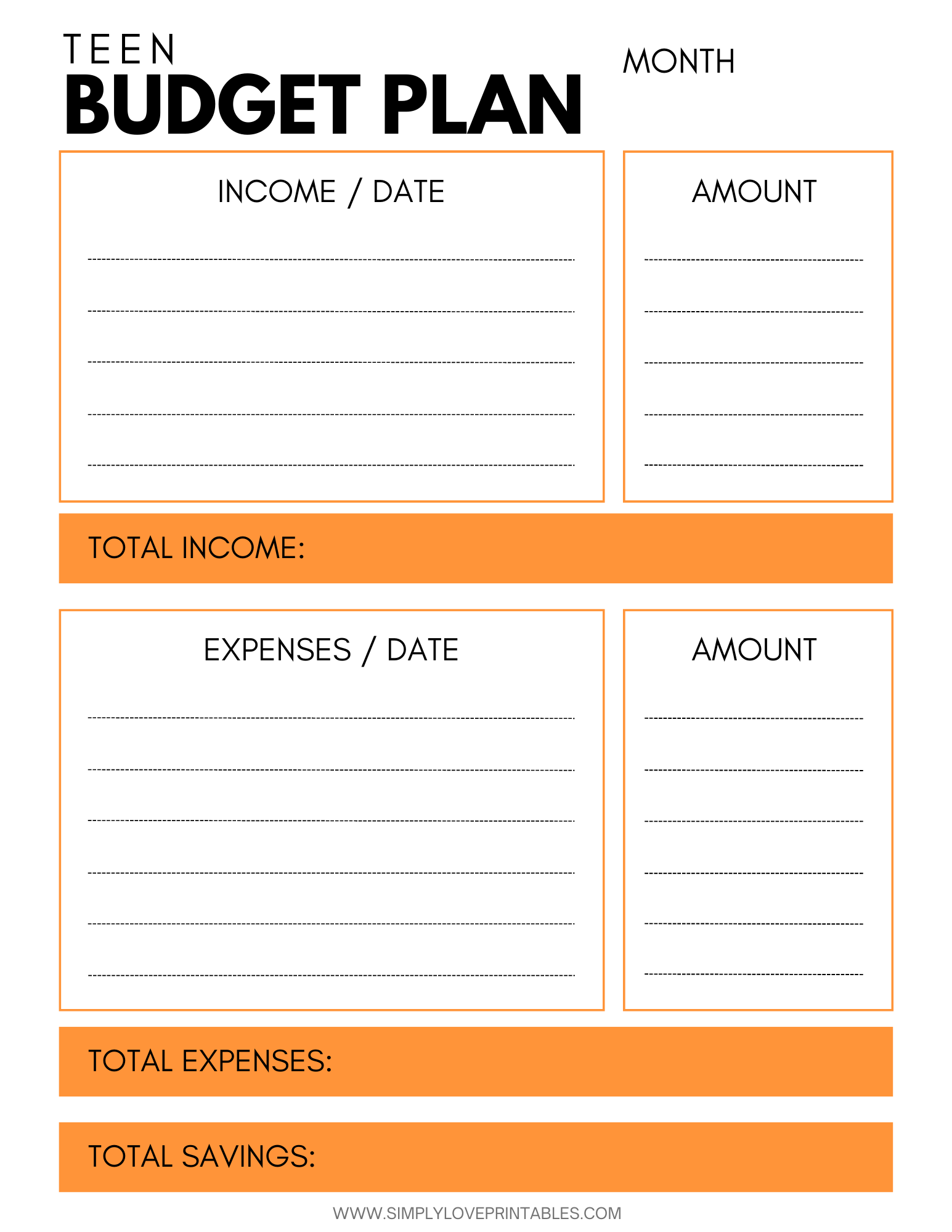 Teenage Budget Template