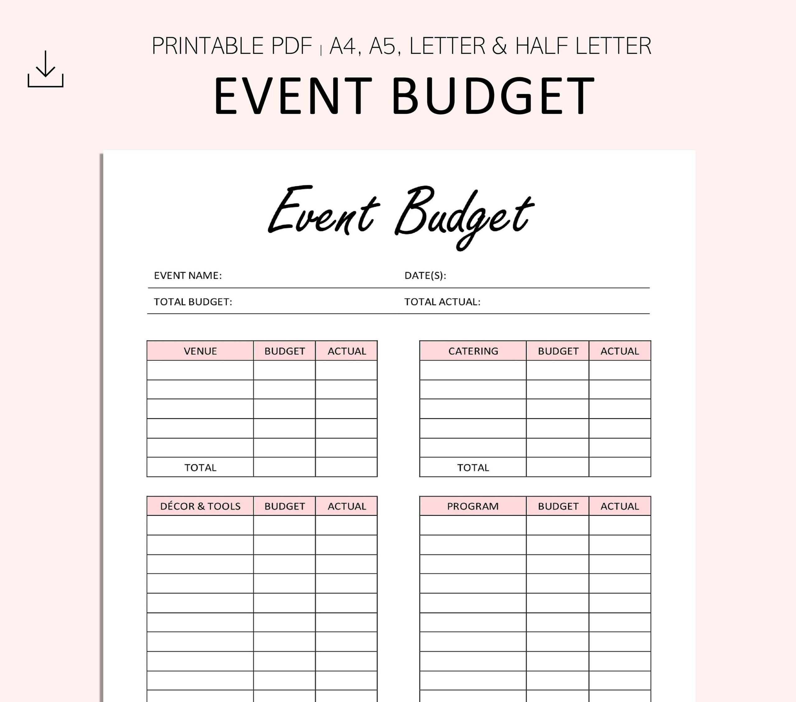 Buy Event Budget Printable Event Planning Event Expenses Tracker PDF A4 A5 Letter Half Letter Online In India Etsy