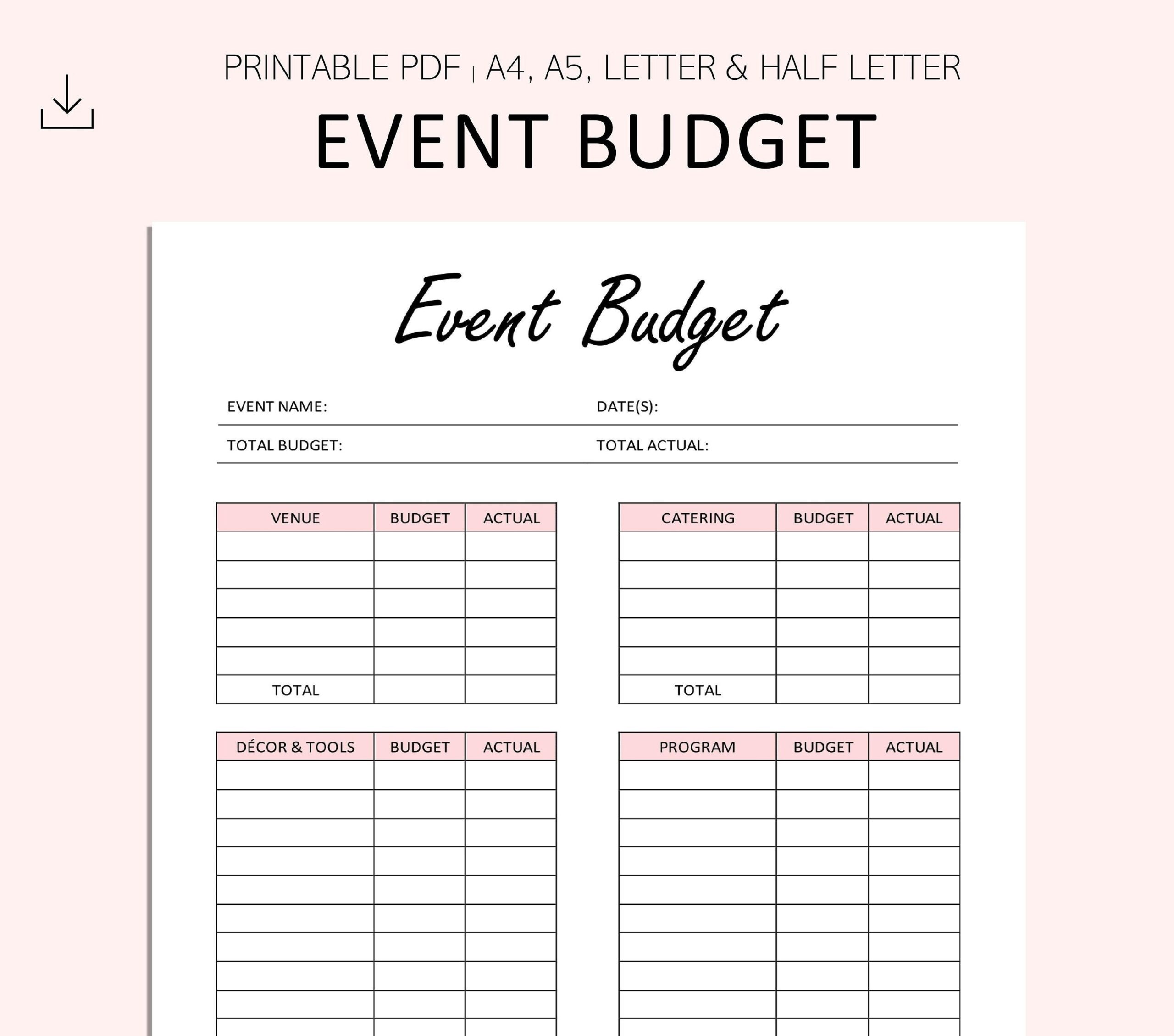 Buy Event Budget Printable Event Planning Event Expenses Tracker PDF A4 A5 Letter Half Letter Online In India Etsy