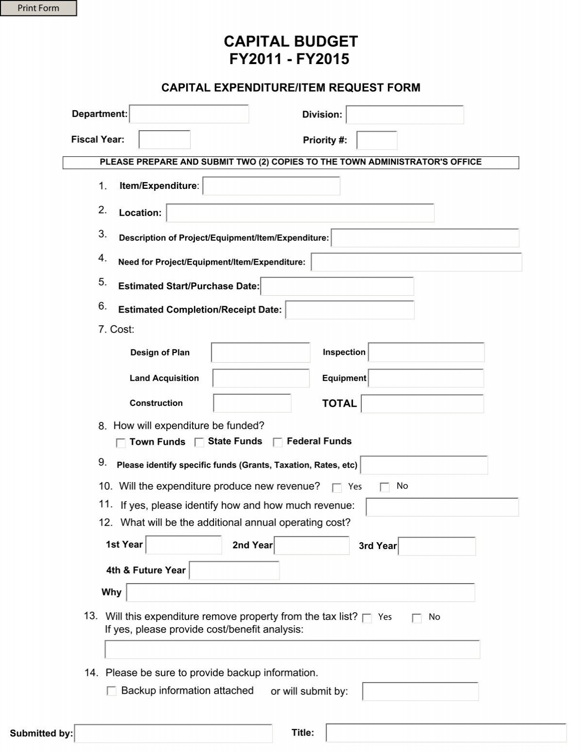 Capital Budget Proposal Template
