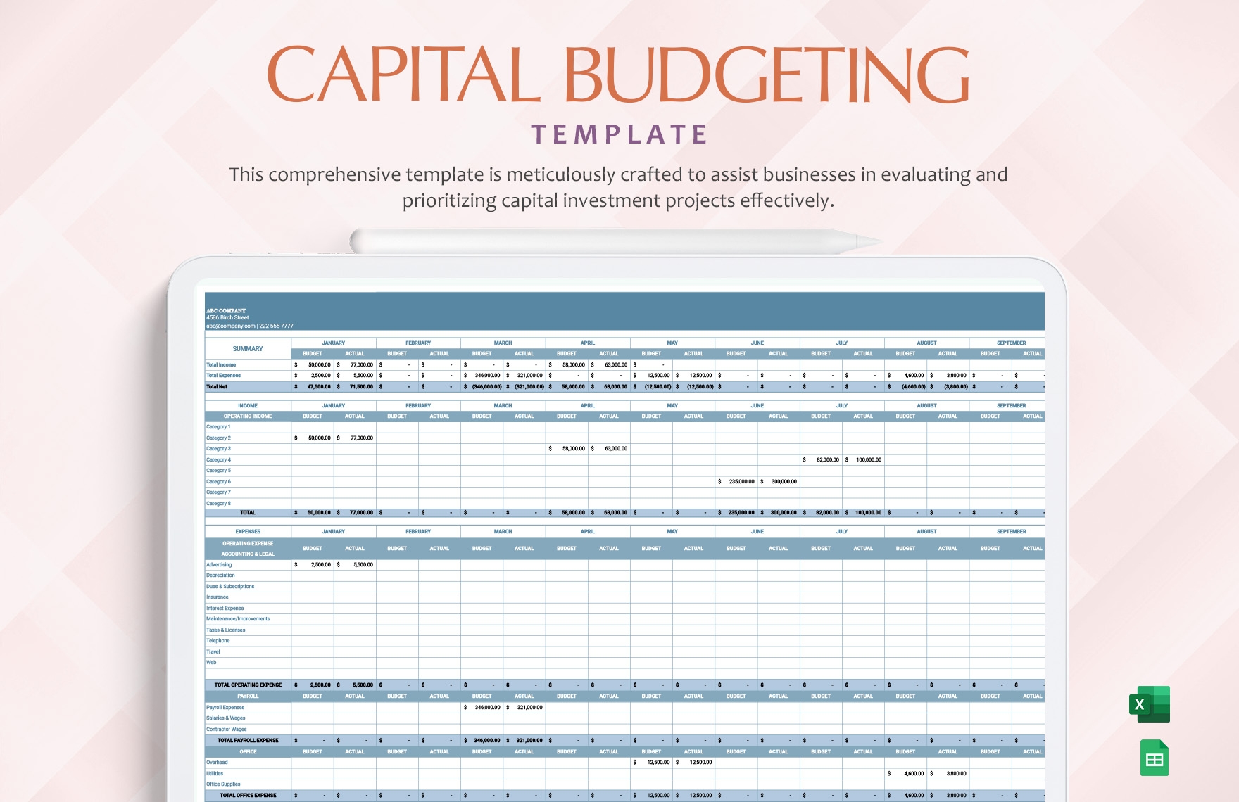 Capital Budgeting Template In Excel Google Sheets Download 