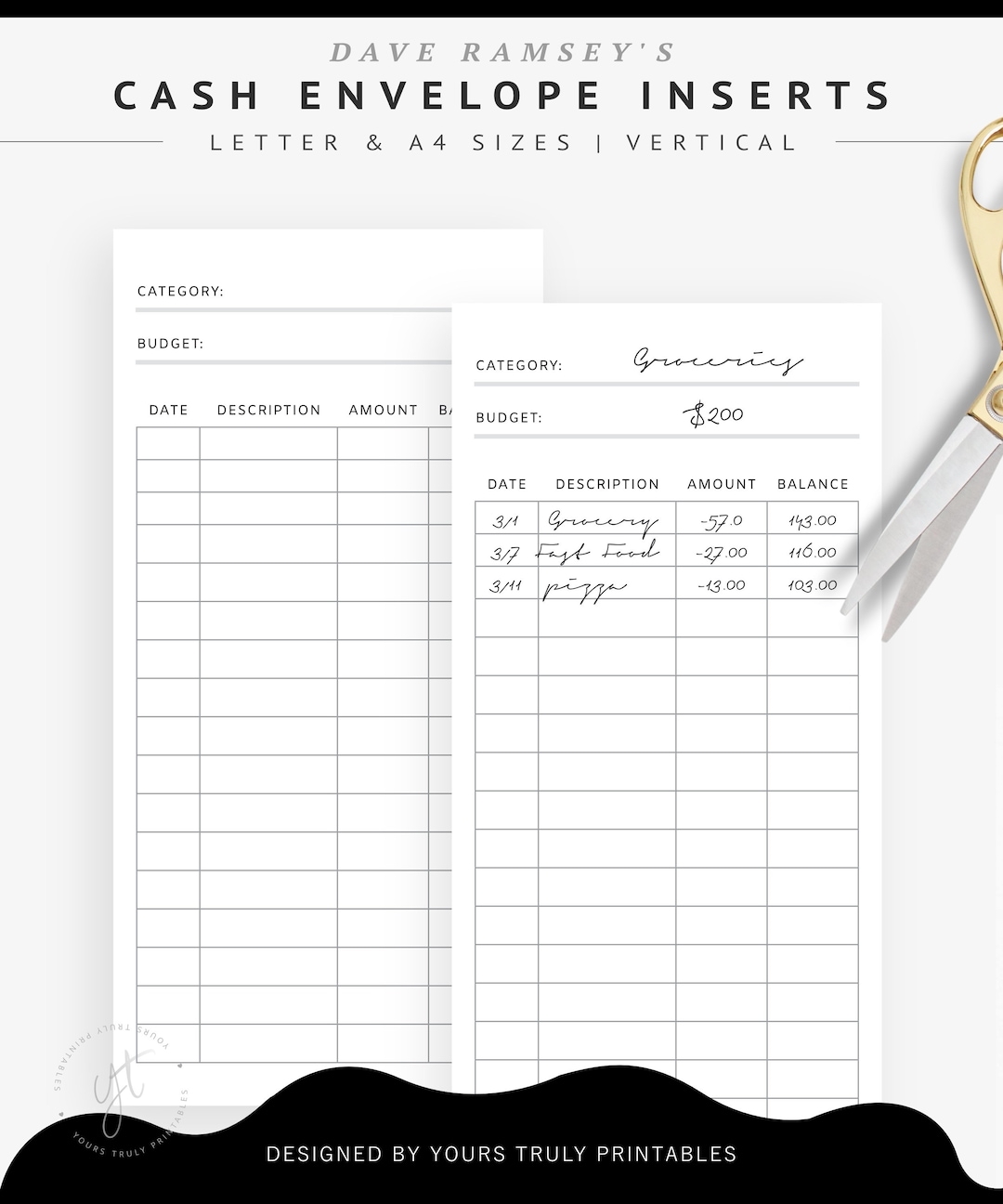 Free Printable Vertical Budget Envelope Template