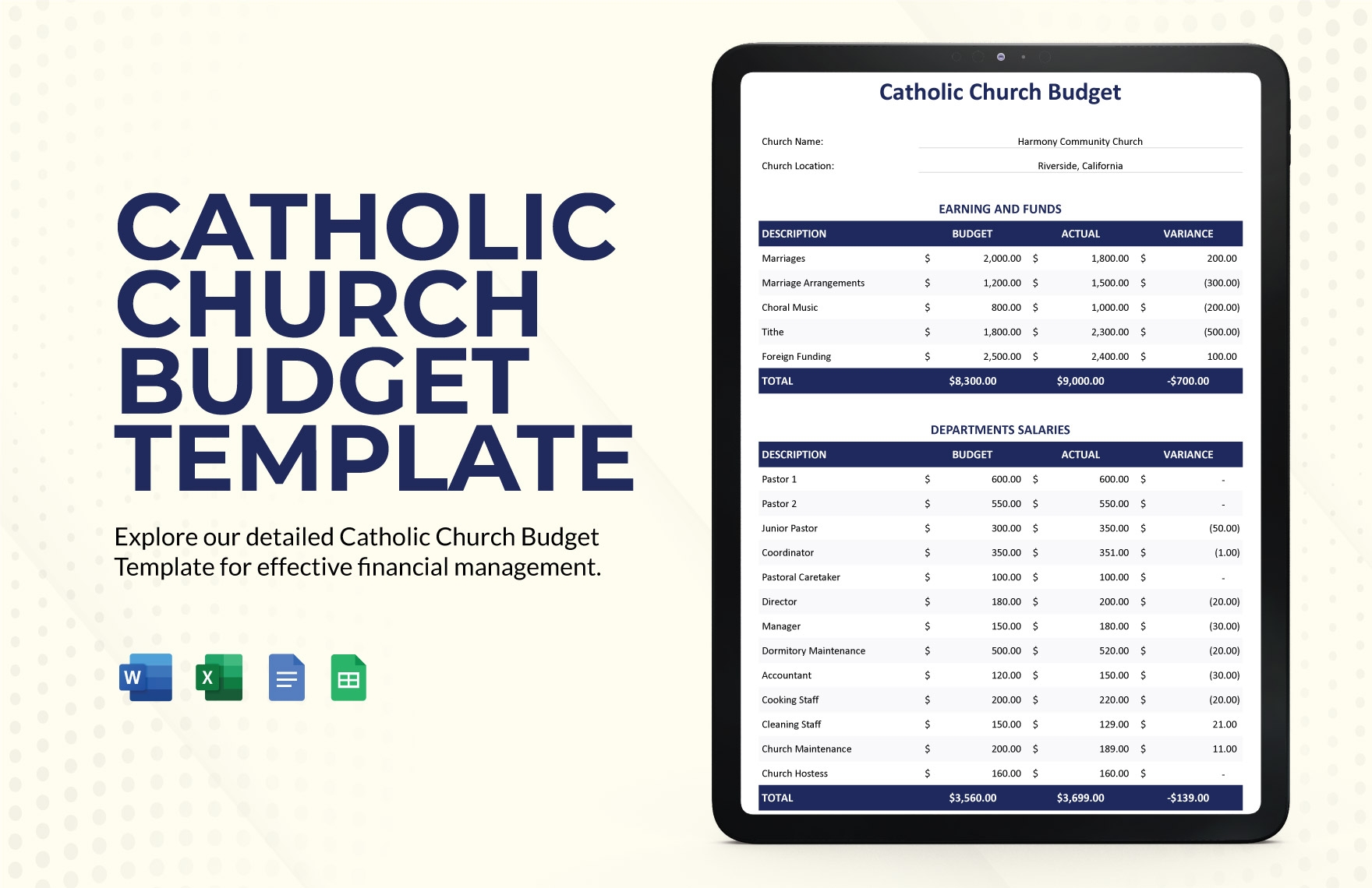 Catholic Church Budget Templates