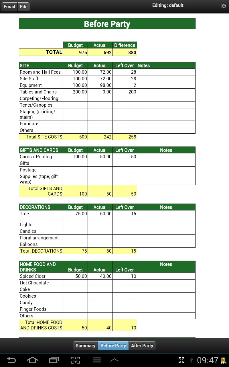 Christmas Party Budget Template