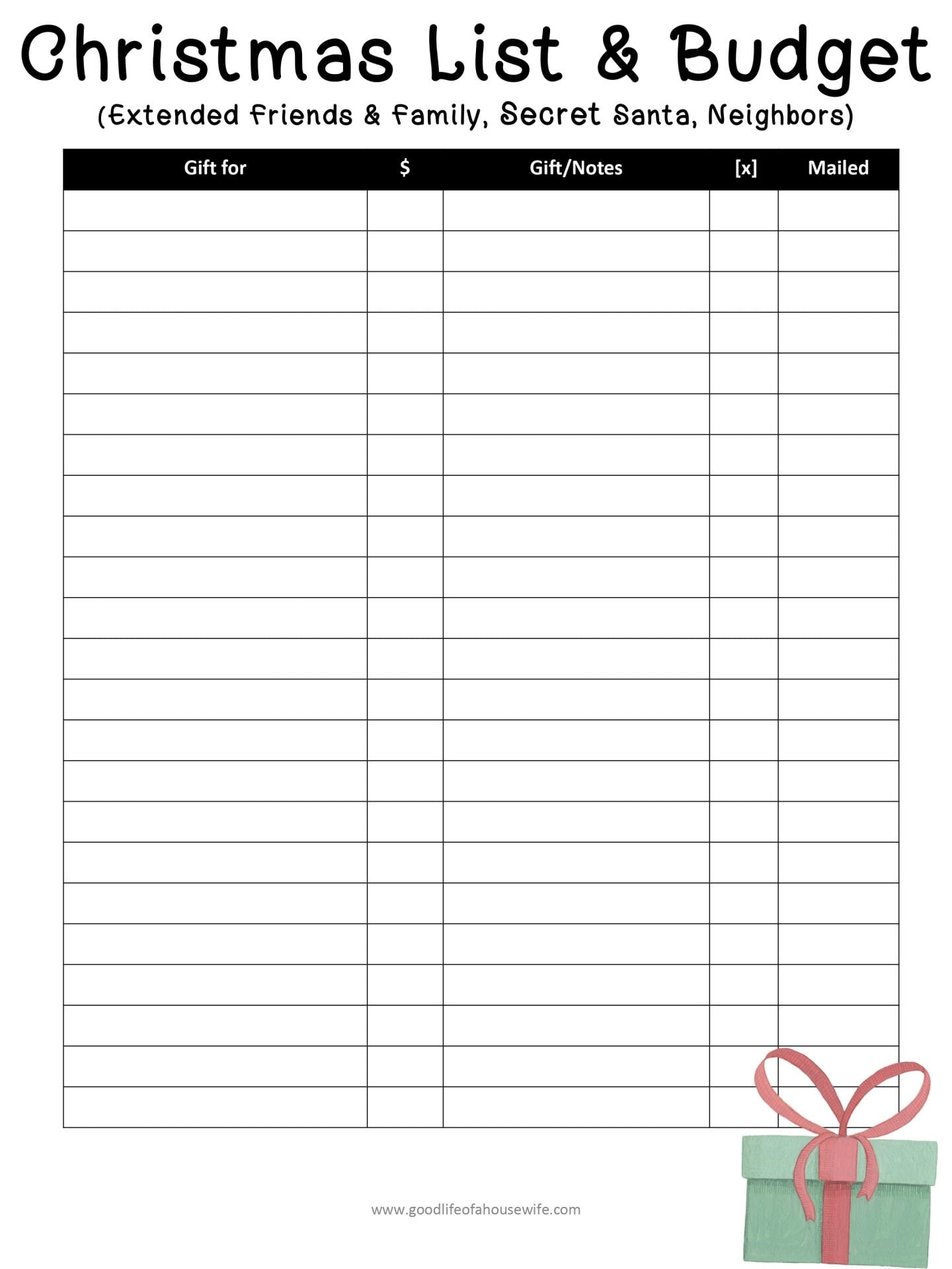 Christmas Budget Template Free