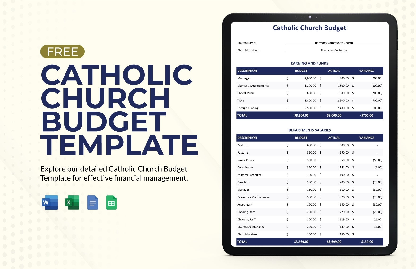 Free Church Budget Template