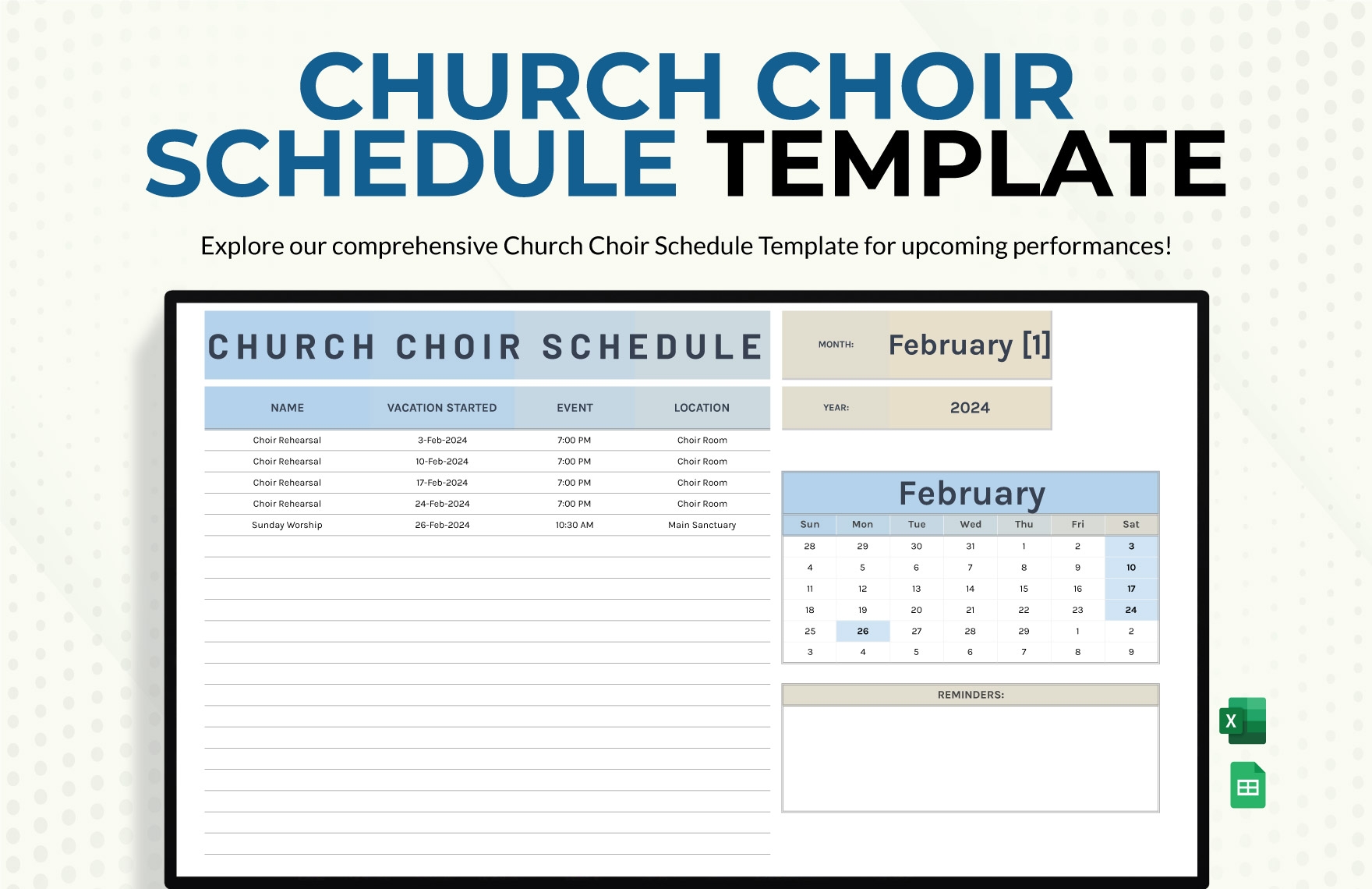 Church Choir Schedule Template In Excel Google Sheets Download Template 