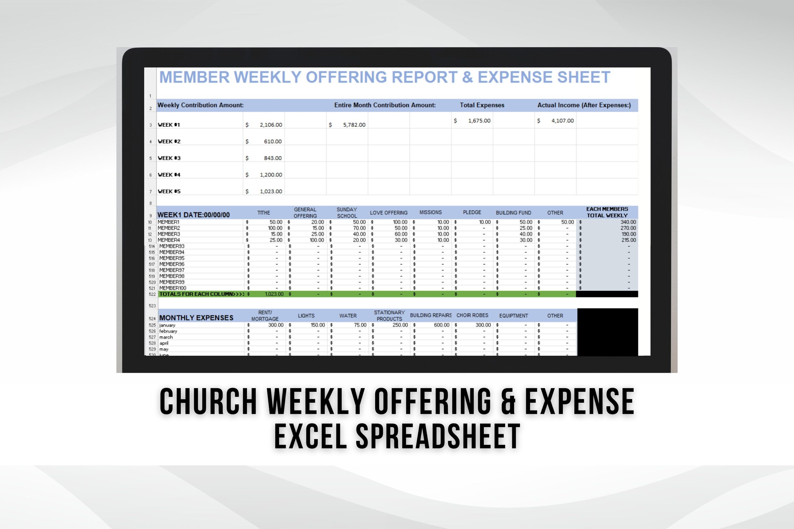 Church Weekly Offering Contribution And Expense Bookkeeping 