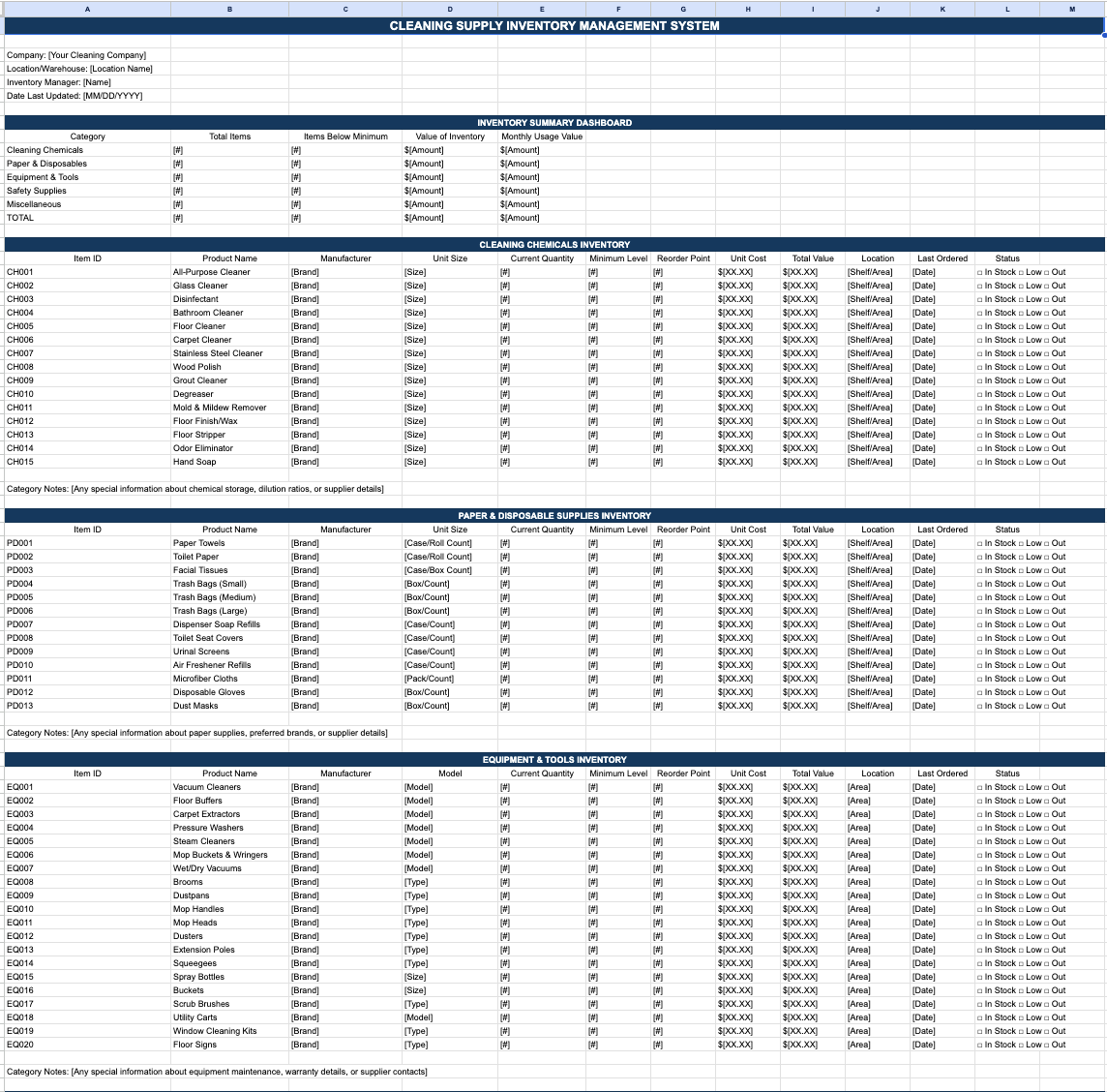 Cleaning Supply Inventory System Template