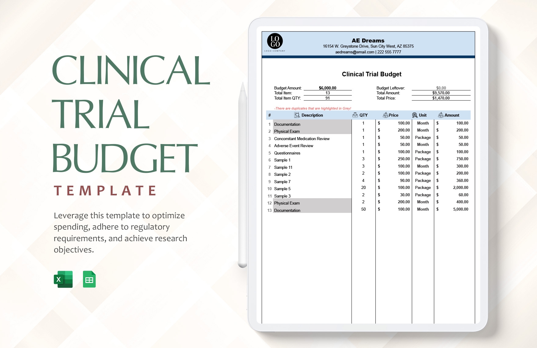 Clinical Trial Budget Template In Excel Google Sheets Download Template 
