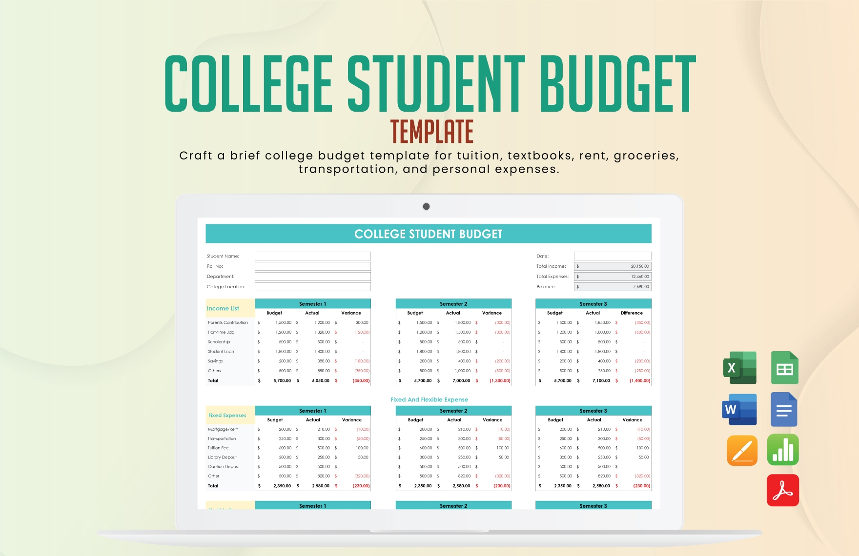 Budget Template College Student