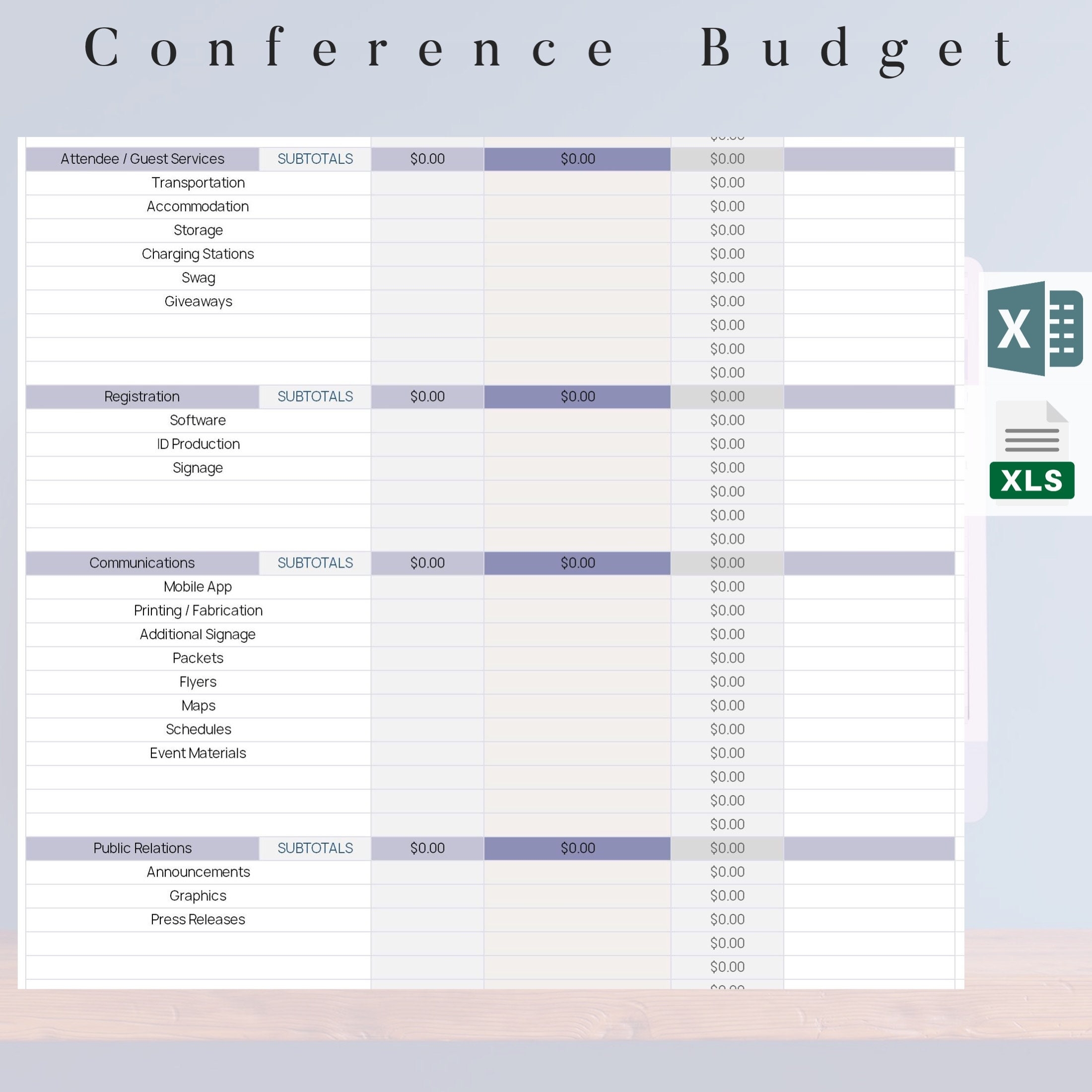 Conference Budget Excel Auto calculation Conference Budget 