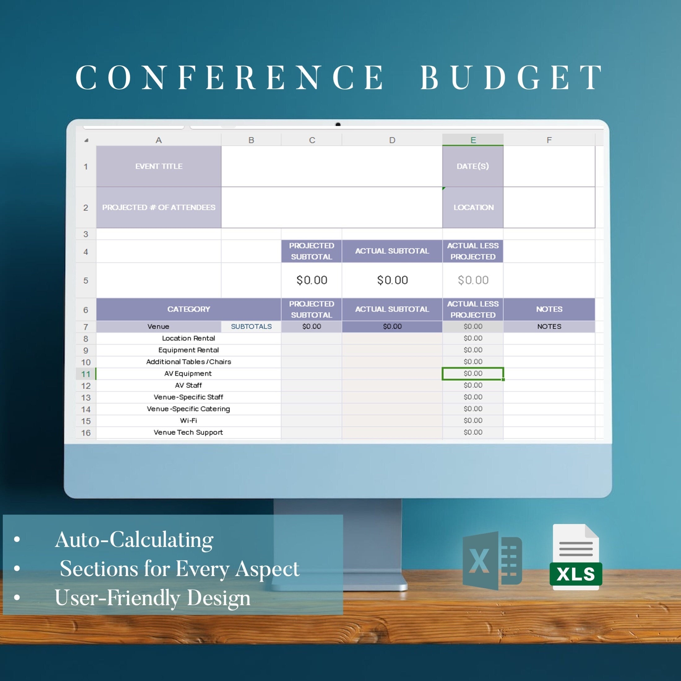 Conference Budget Excel Auto calculation Conference Budget 