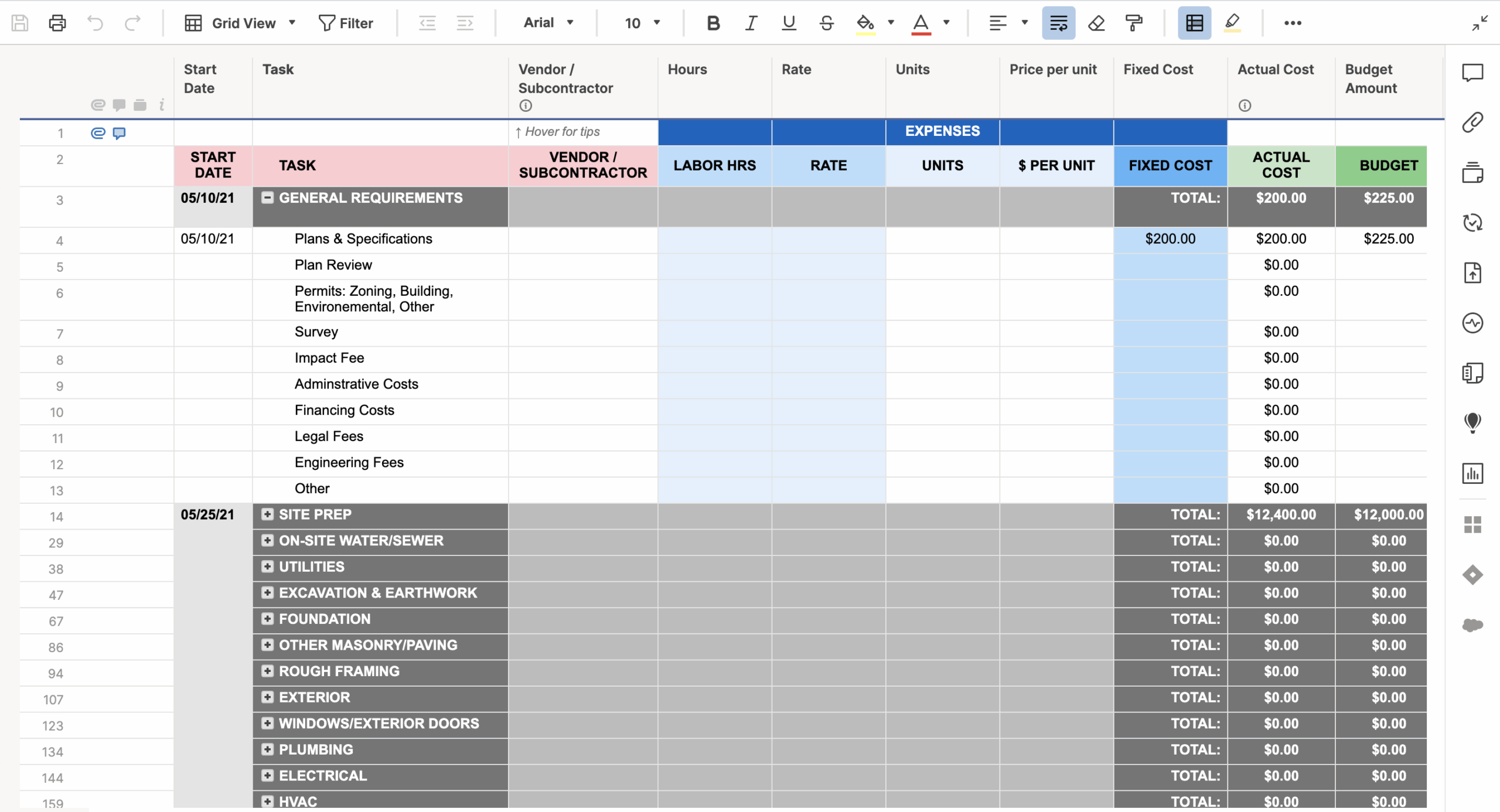 Construction Budget Template Smartsheet