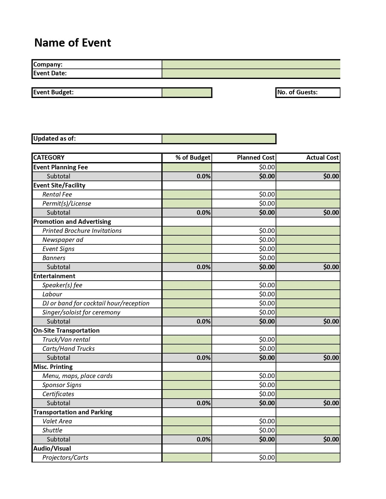 Event Management Budget Template