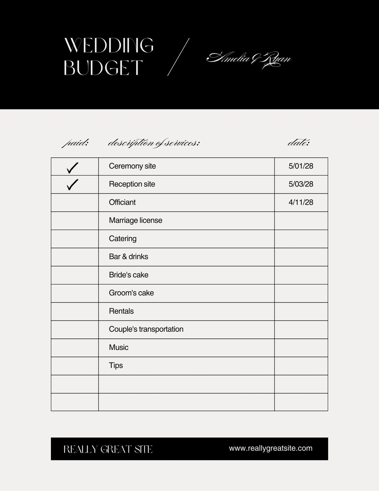 Detailed Wedding Budget Template