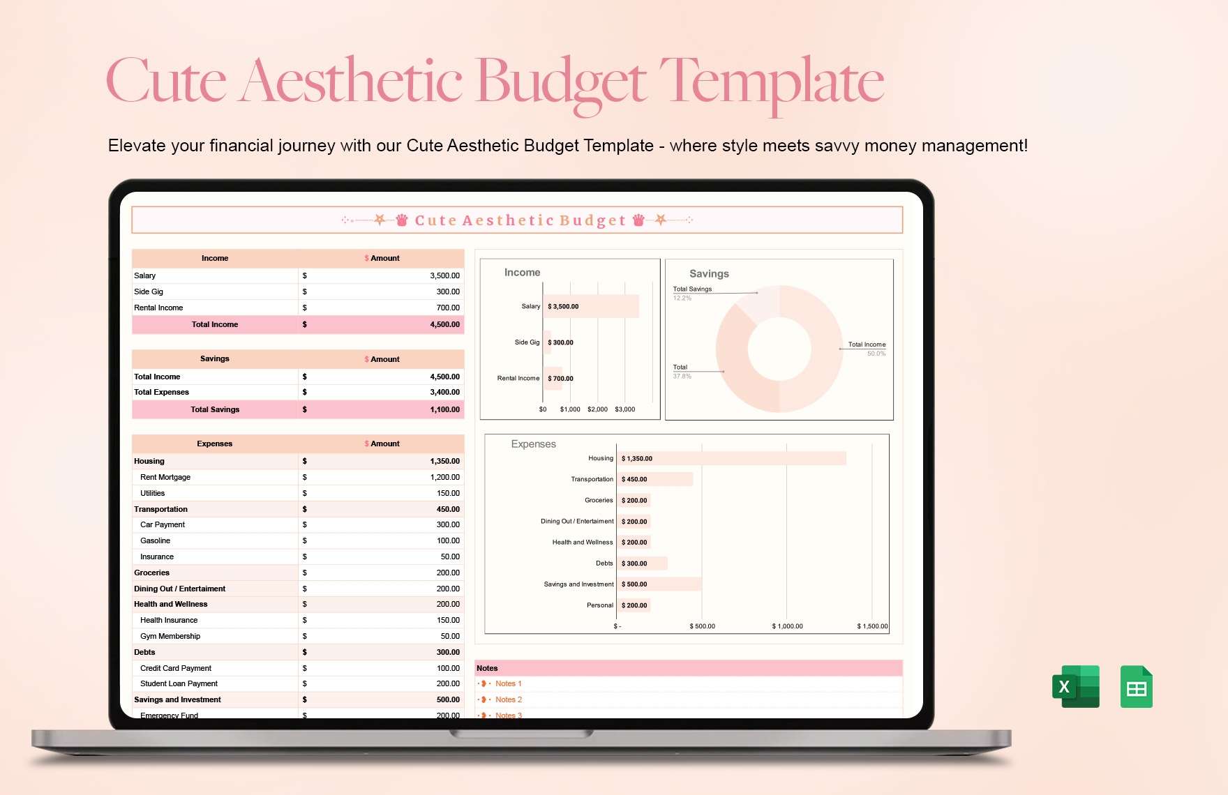 Cute Aesthetic Budget Template In Excel Google Sheets Download 