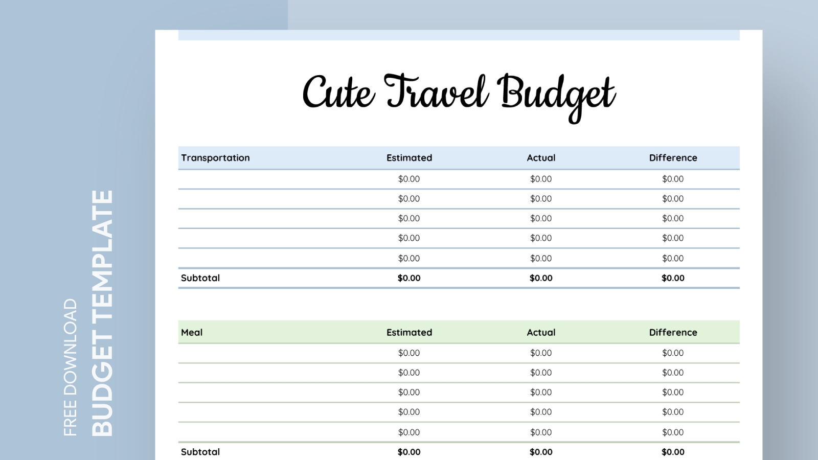 Cute Travel Budget Free Google Sheets U0026 Excel Template Gdoc io