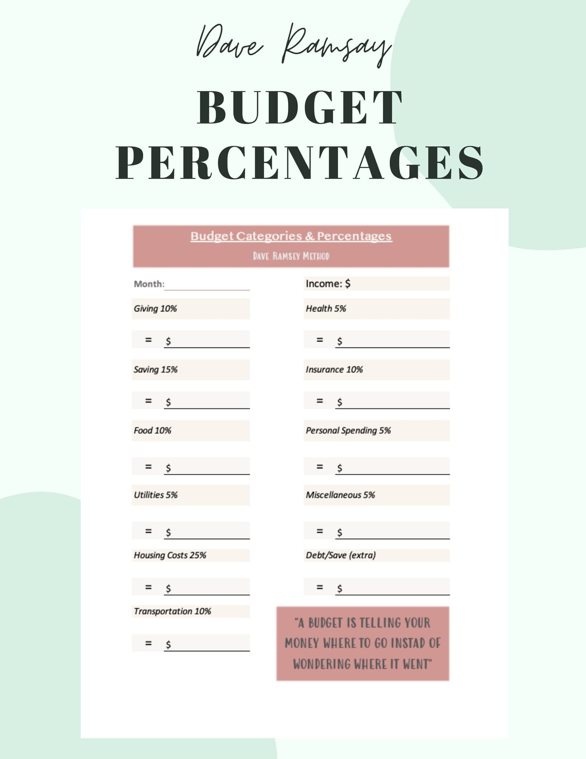 Dave Ramsey Budget Percentages Template printable pdf Download 