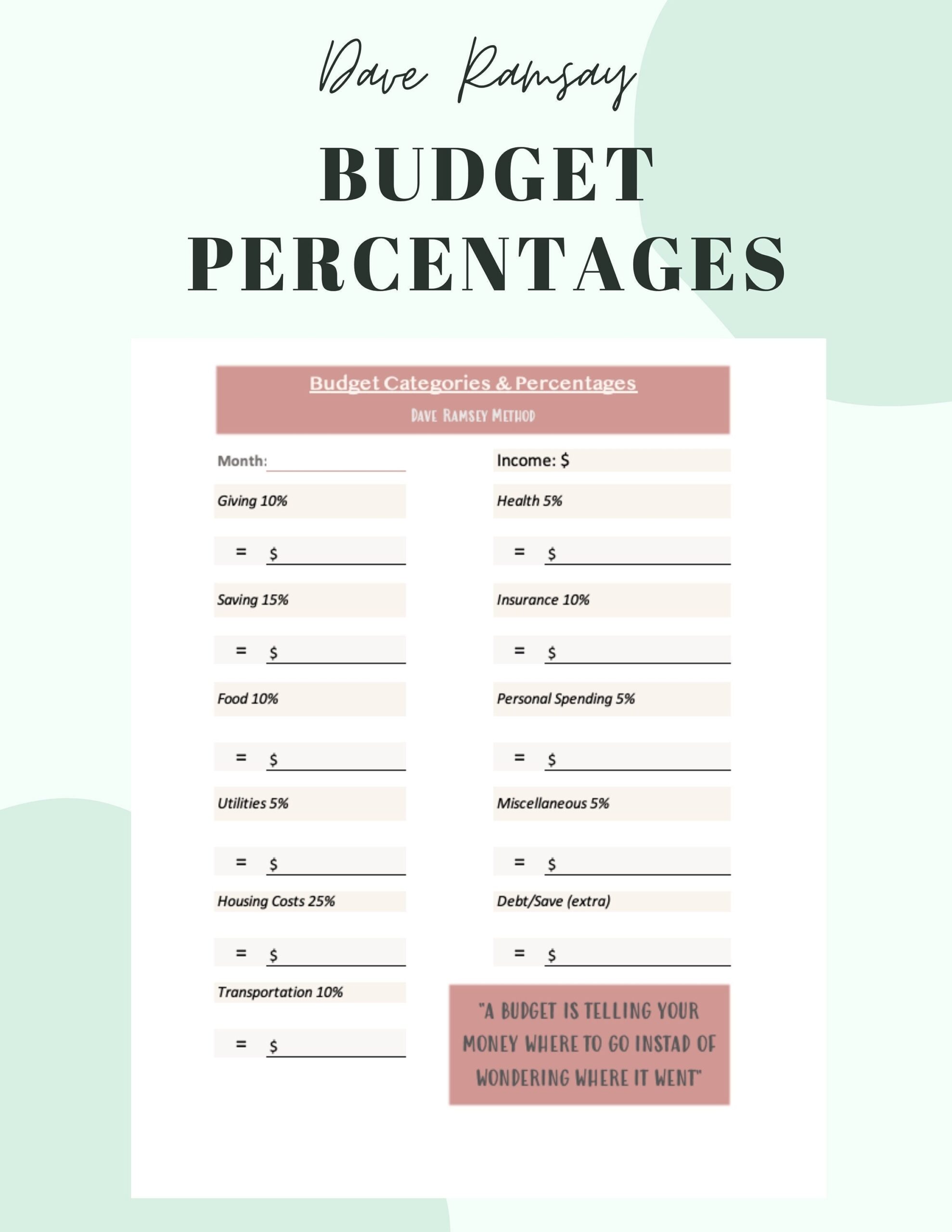 Dave Ramsey Budget Percentages Template printable pdf Download 