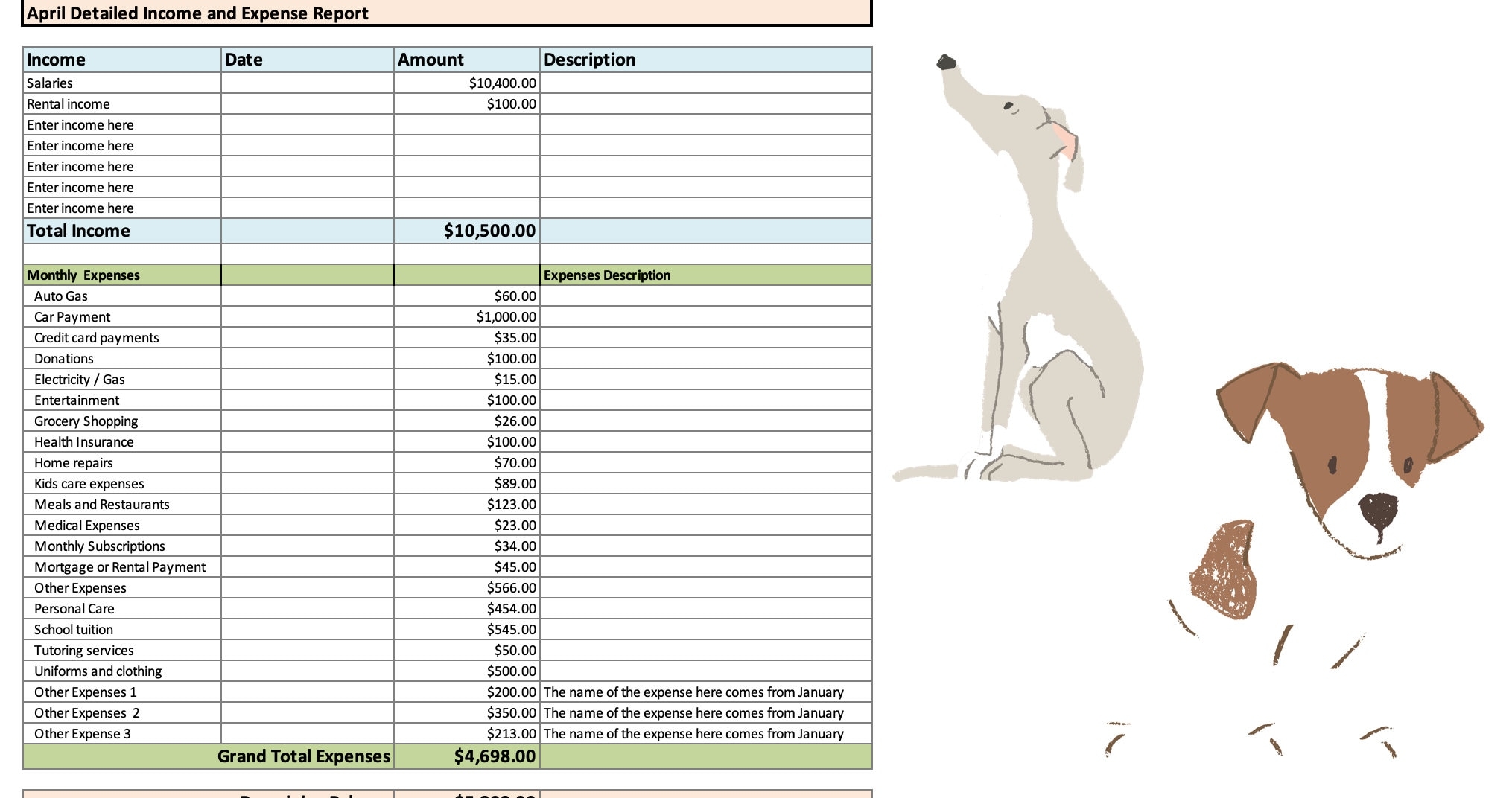Dave Ramsey Inspired Dogs Excel Family Budget Spreadsheet For Excel Auto Filled Summary Personal Budget Excel Dog Theme Budget Etsy