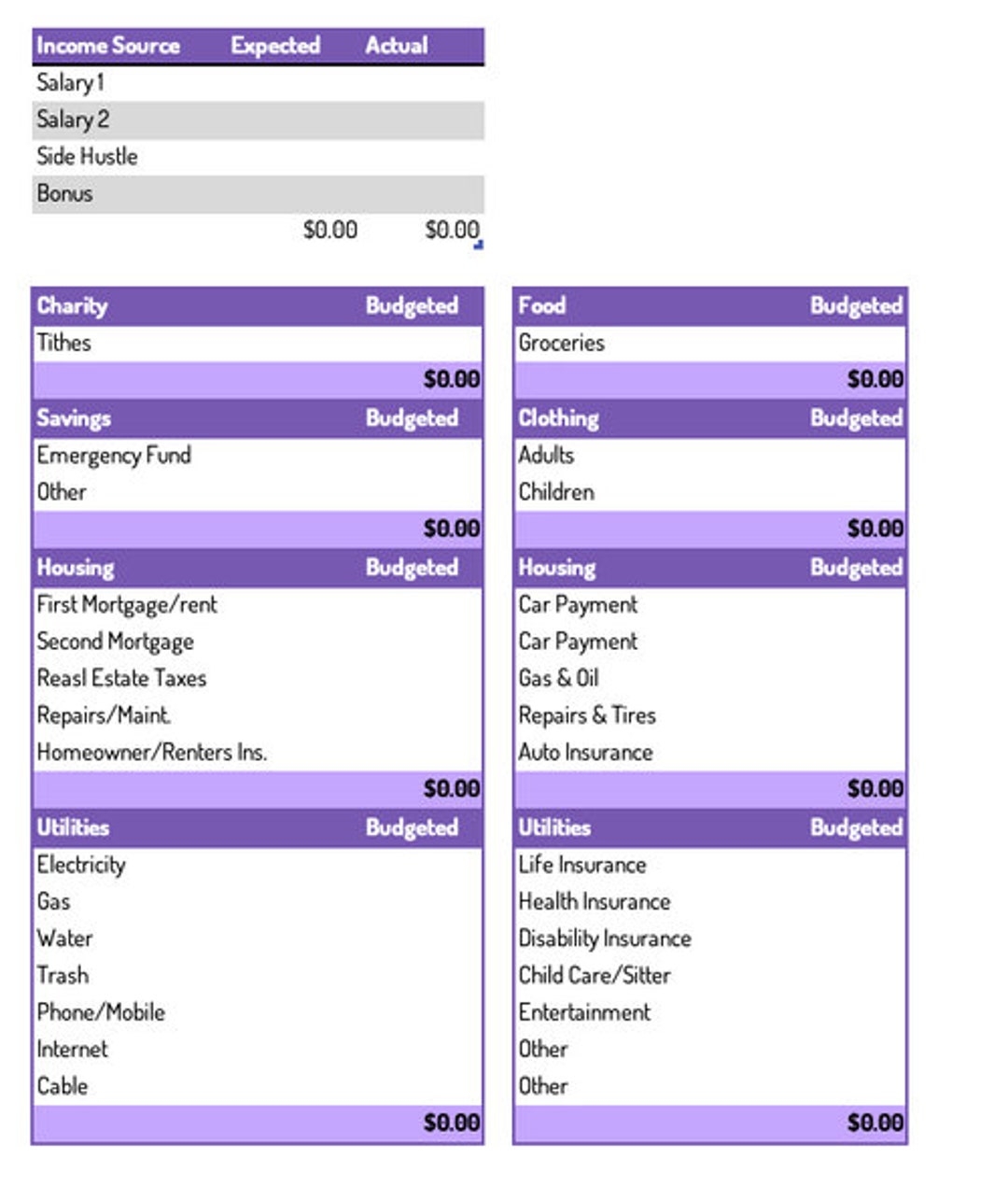 Dave Ramsey Quick Start Budget Template Etsy Canada