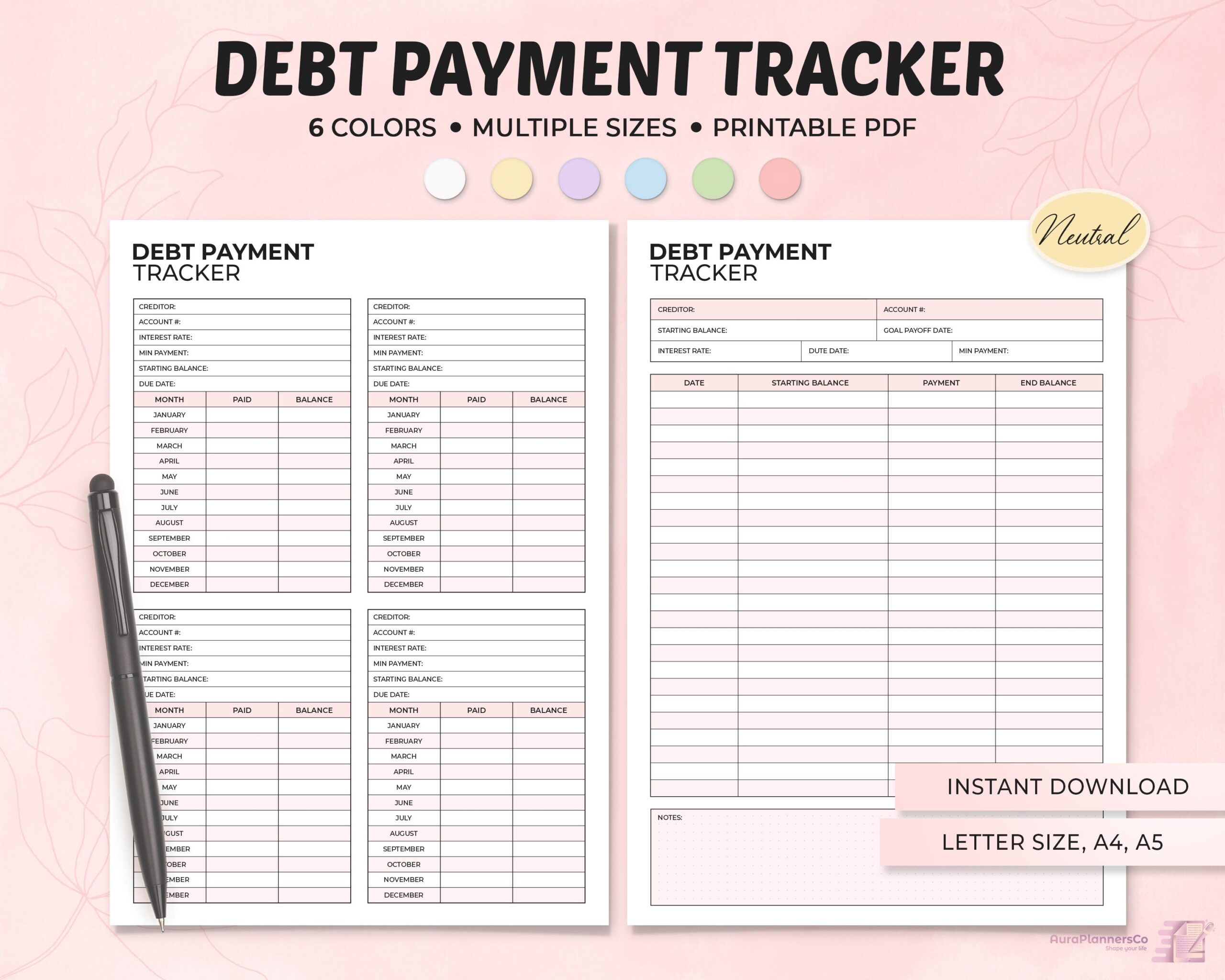 Debt Payment Tracker Printable Printable Planner Monthly Budget 