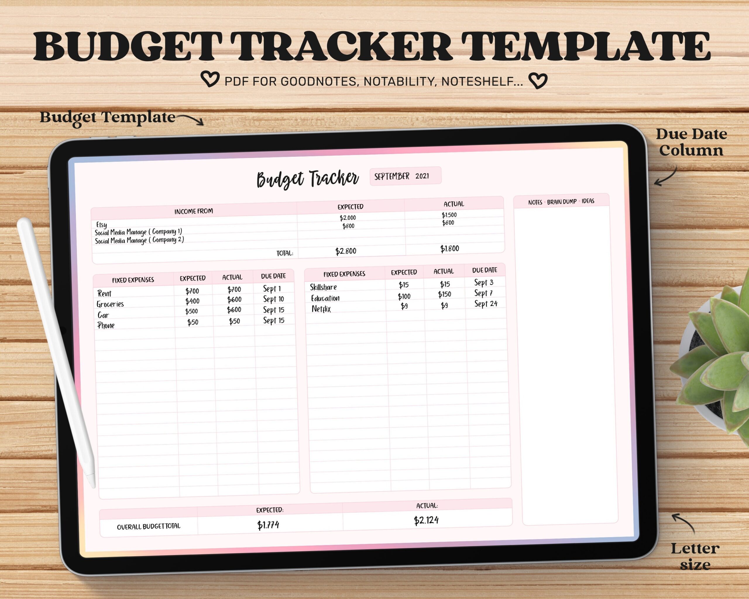 Digital Budget Planner Goodnotes Template Digital Financial Planner Undated Digital Planner IPad Pro Planner Notability Template Pdf Etsy