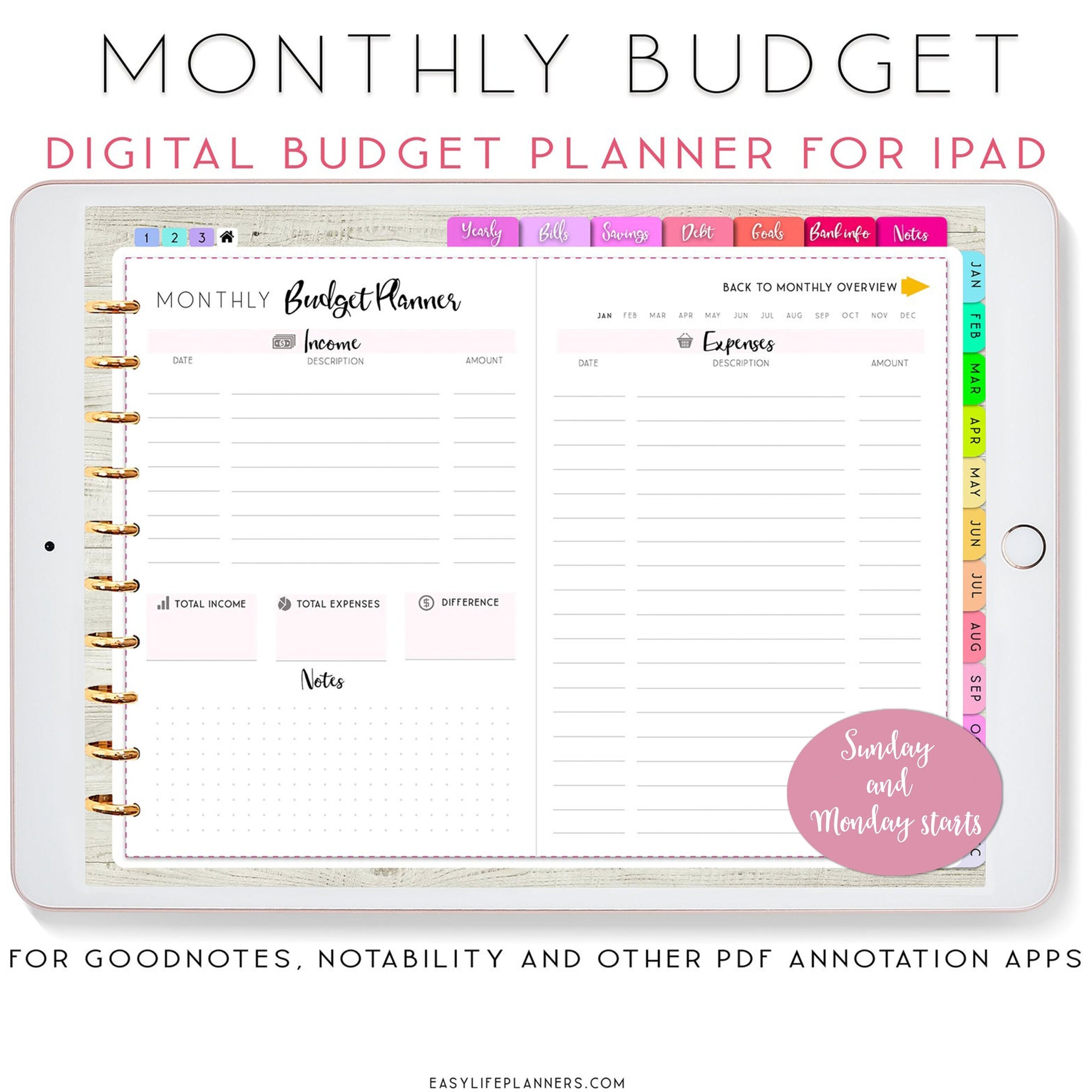 Digital Planner Goodnotes Planner IPad Planner Goodnotes Template Notability Planner Finance Planner Budget Planner Etsy