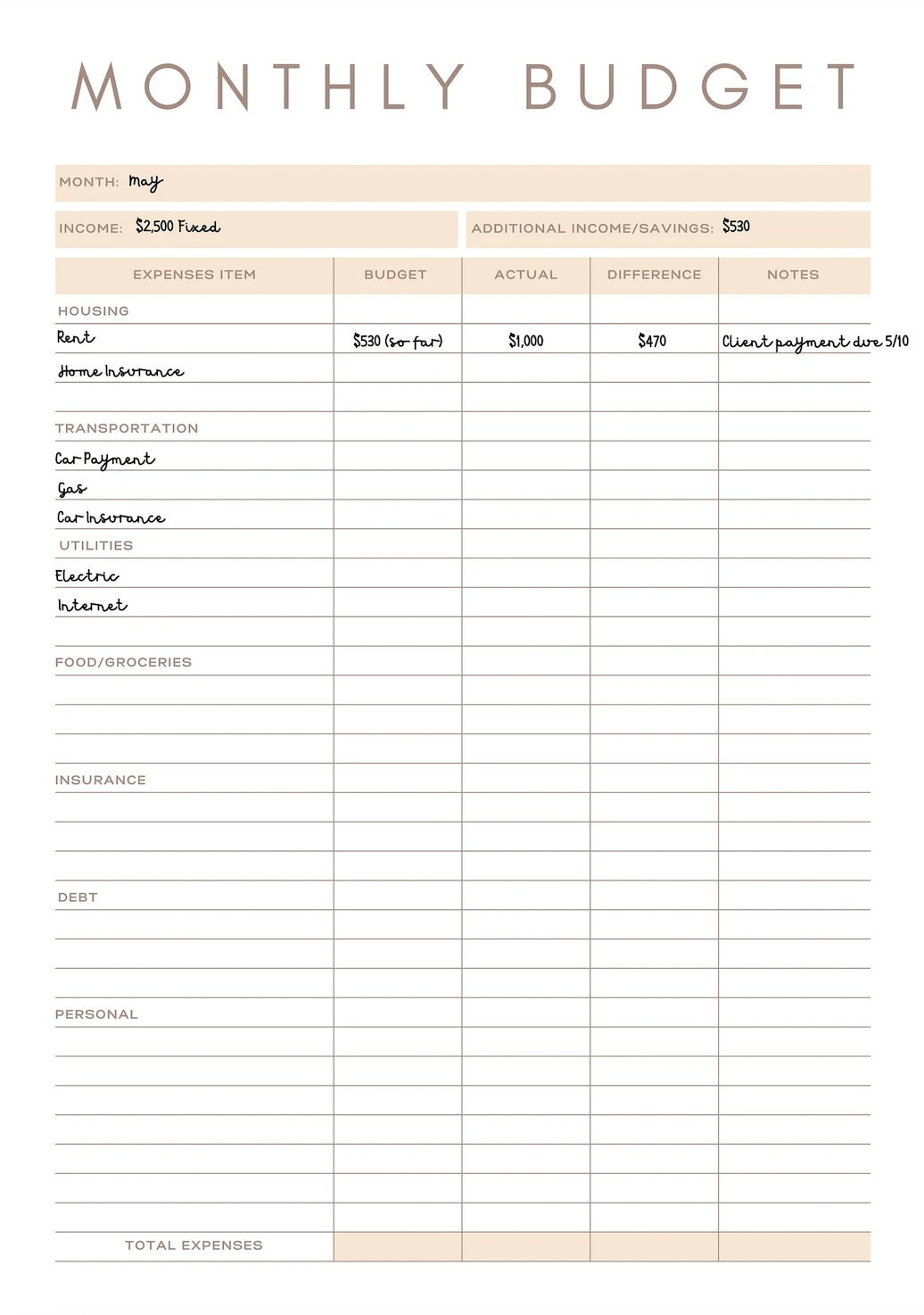 Adhd Budget Template Free
