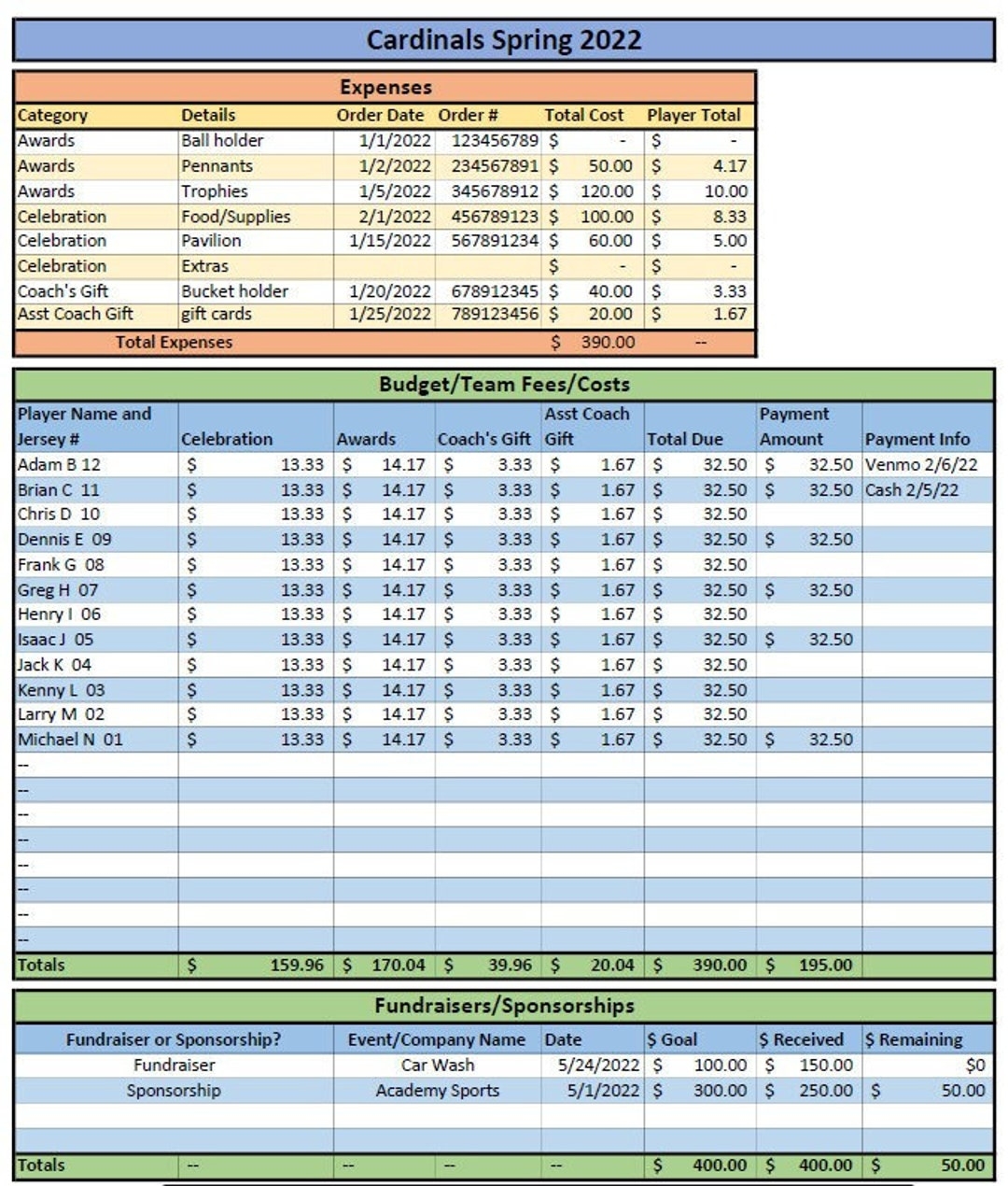 Digital Youth Sports Team Budget PDF Etsy