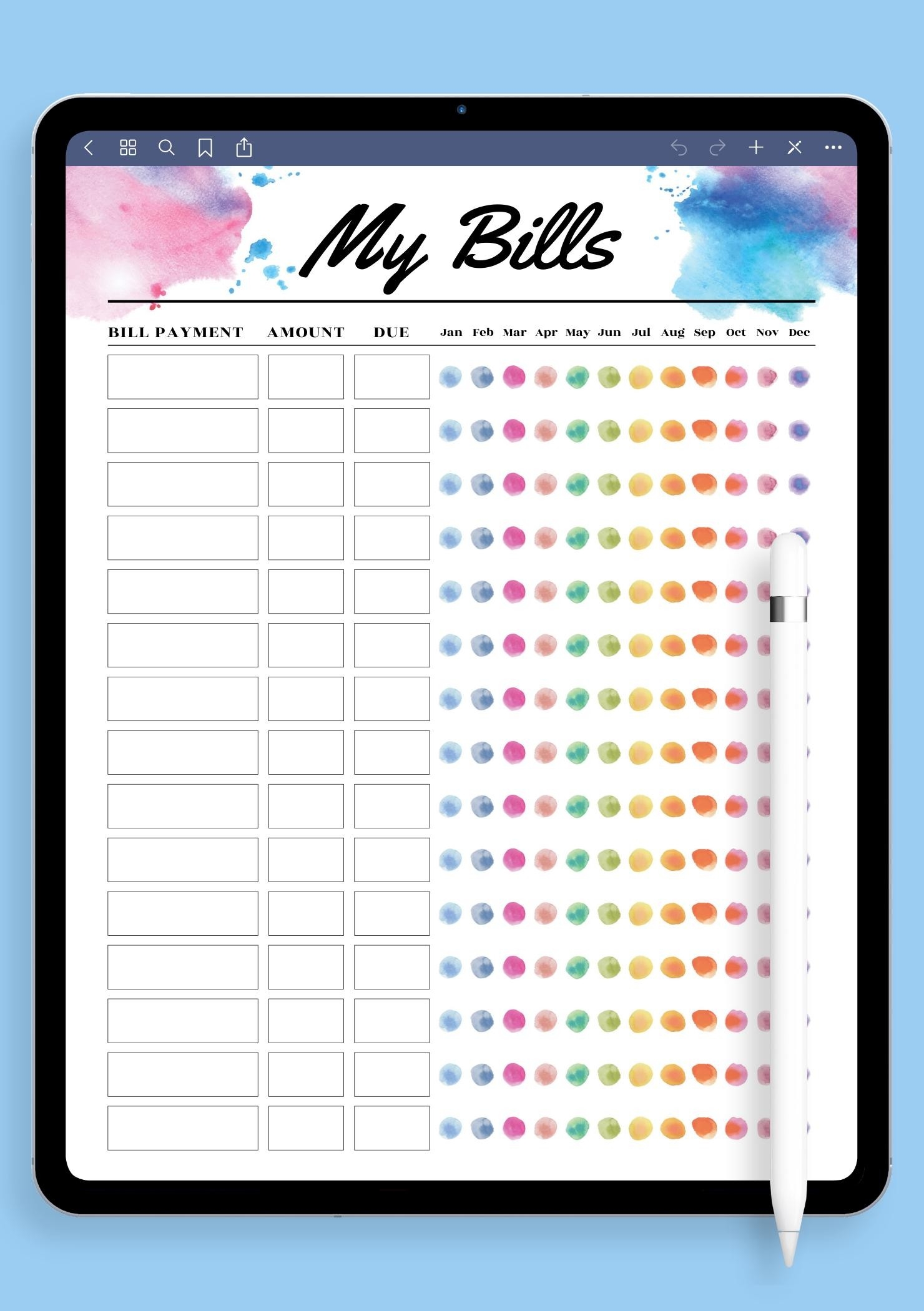 Download Printable Colored Monthly Budget Template PDF