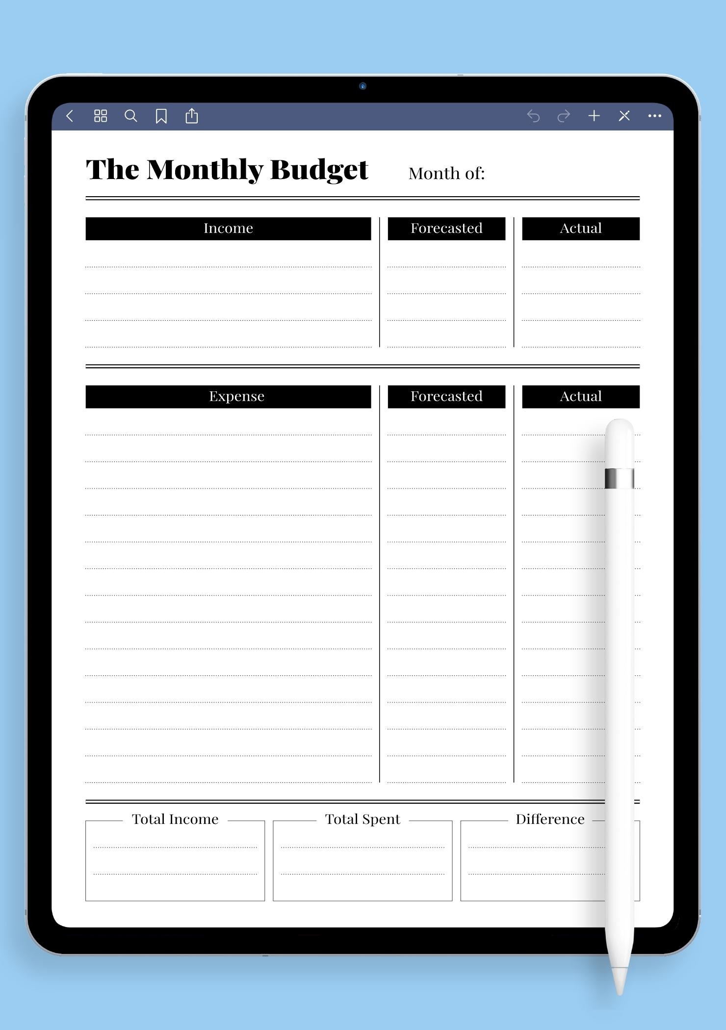 Income Budget Template