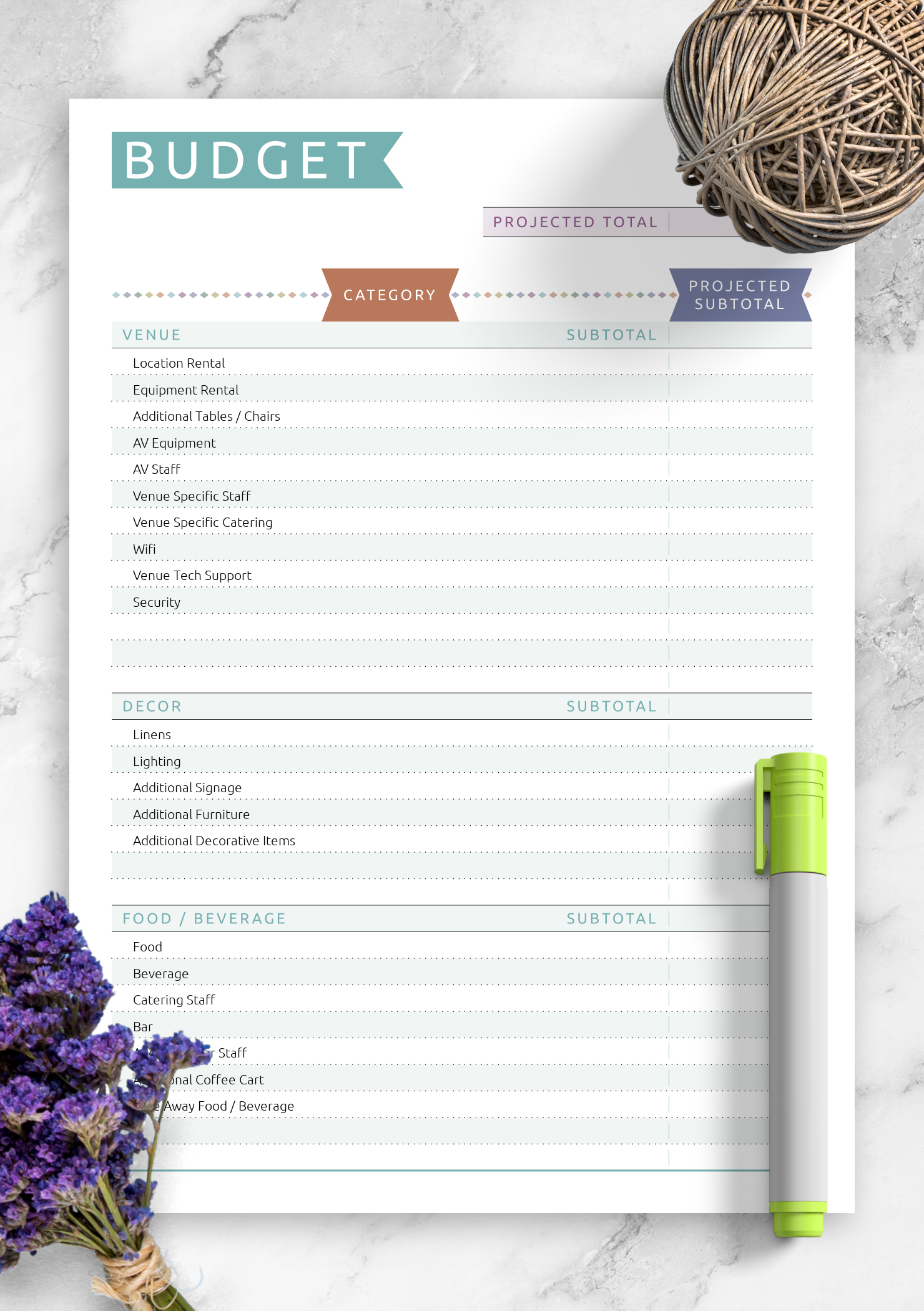 Download Printable Party Budget Template Casual Style PDF