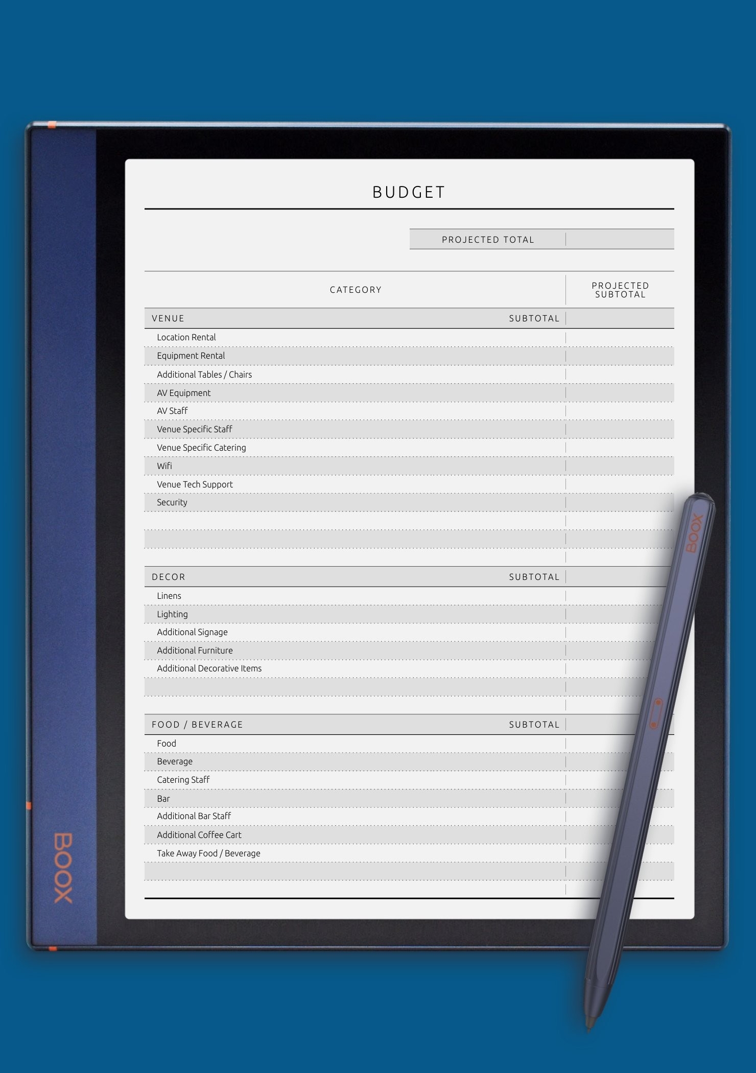 Download Printable Party Budget Template Original Style PDF