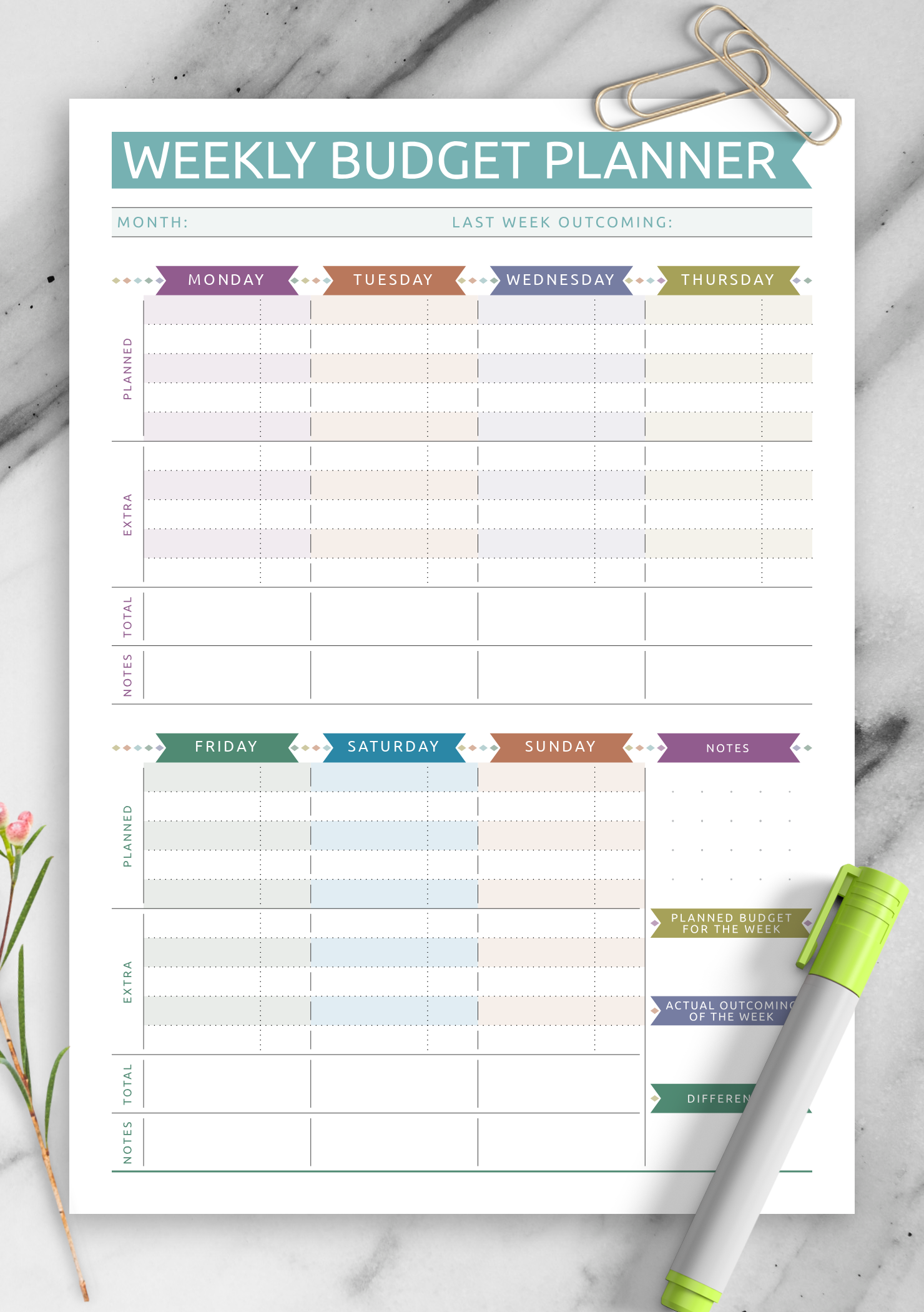 Weekly Budget Template Pdf