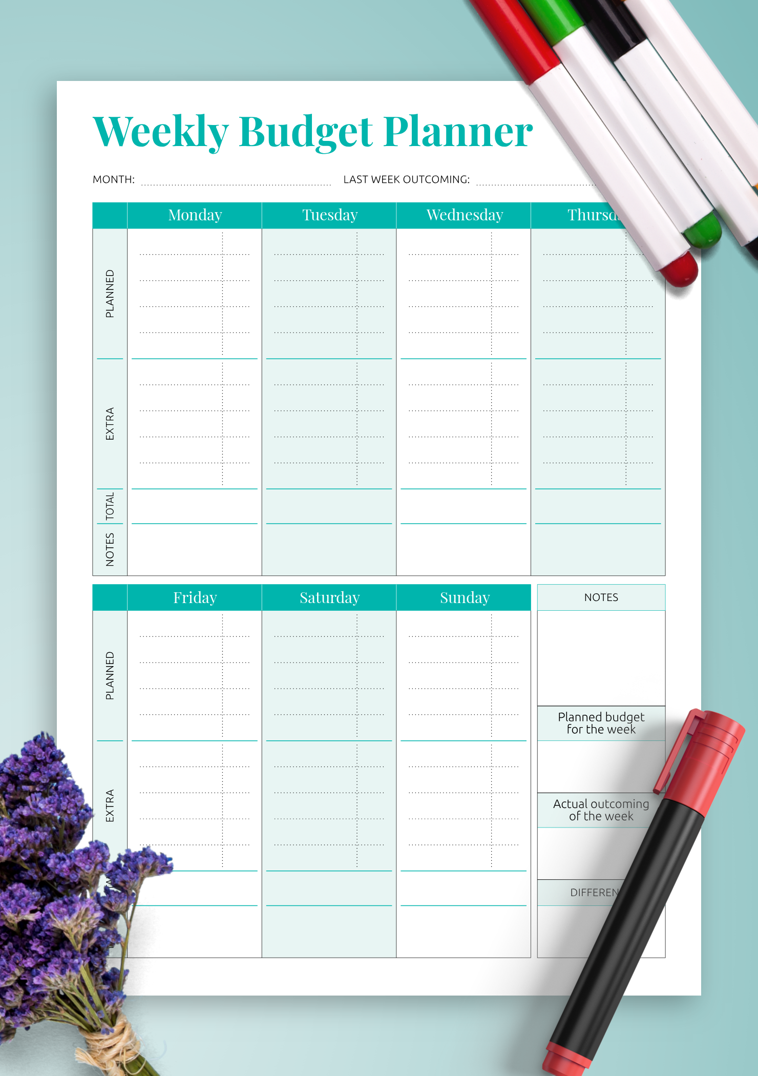Downloadable Weekly Budget Template