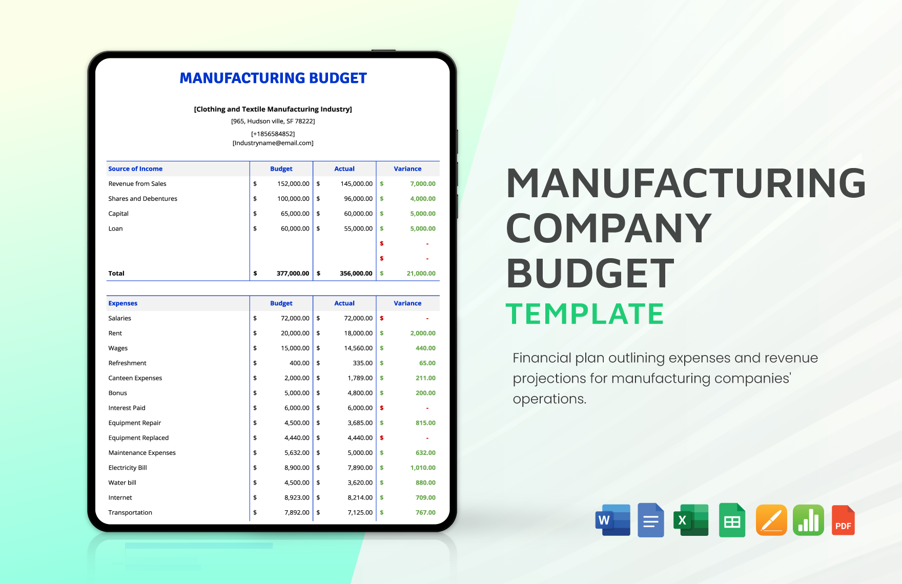 Editable Manufacturing Budget Templates In Excel To Download