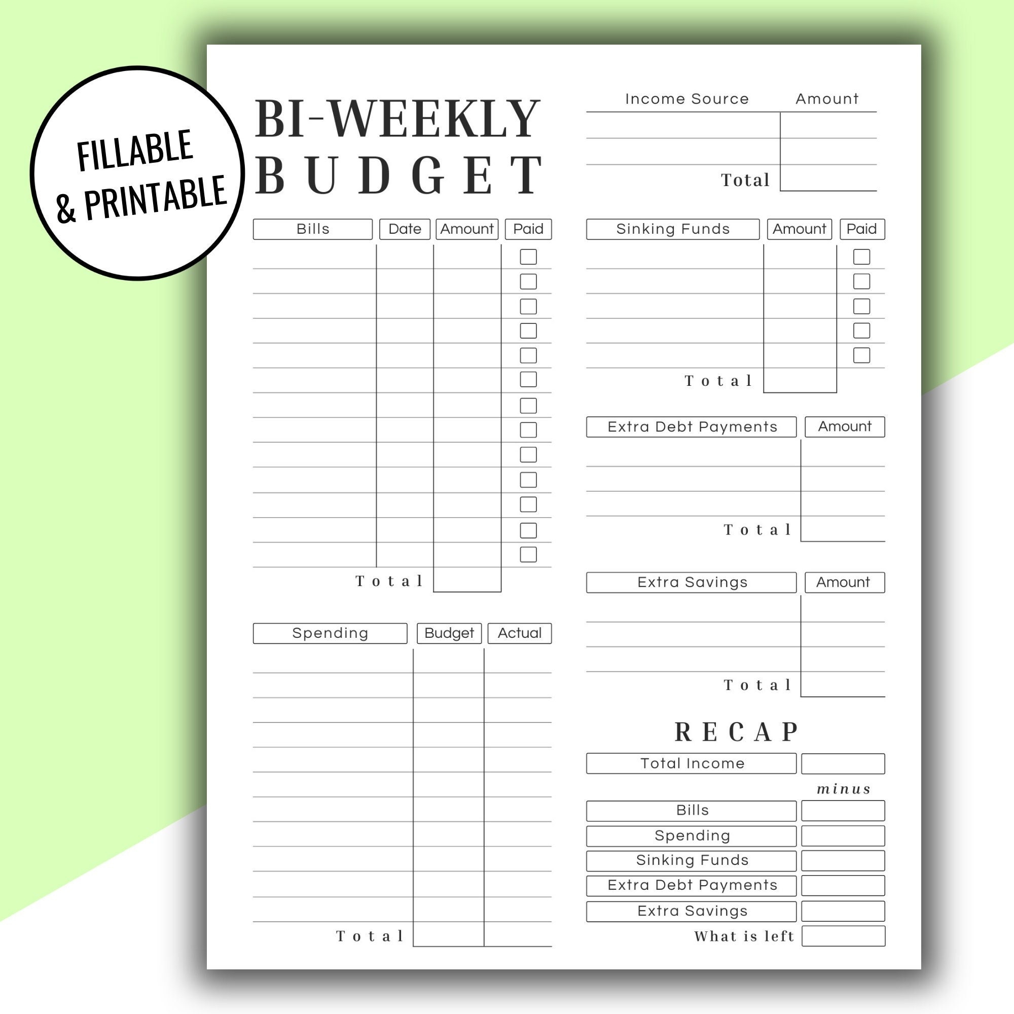 Editable U0026 Printable Biweekly Budget Printout Budget By Paycheck Budget Template Minimalist Budget Tracker Finance Planner Letter Etsy
