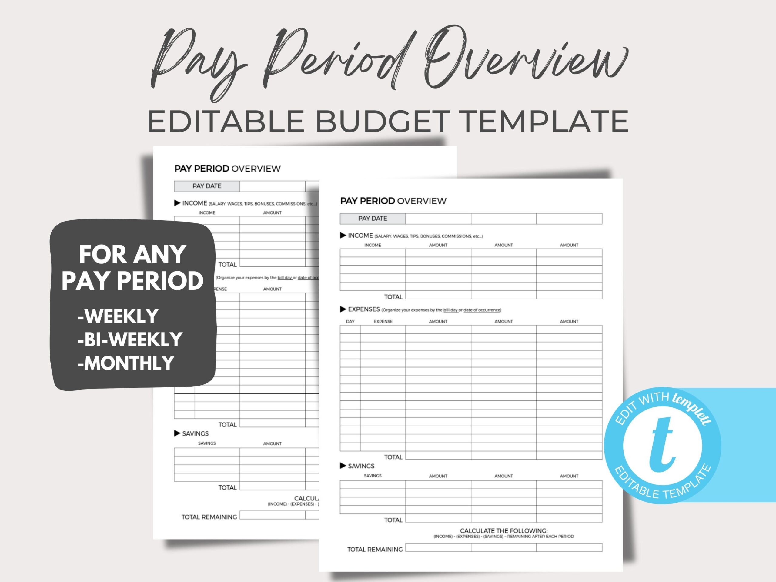 Editable U0026 Printable Pay Period Budget Template Instant Download  Editable U0026 Printable Pay Period Budget Template Instant Download